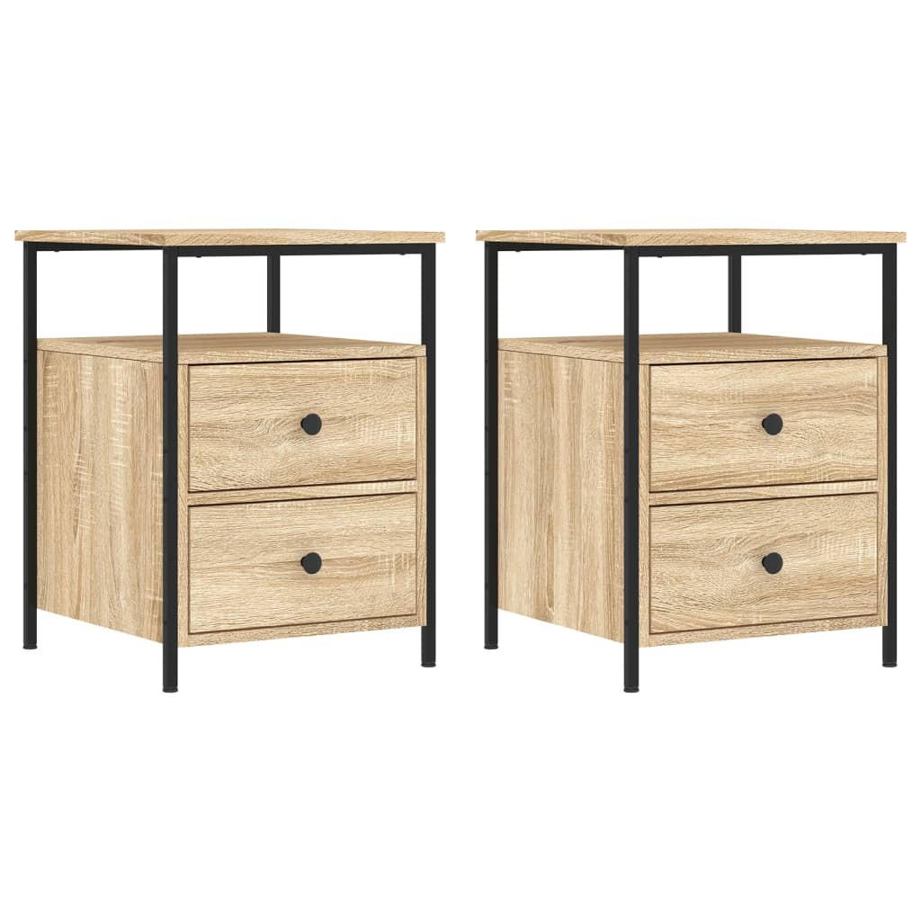 NACHTTISCH 2-teilig mit 2 Schubladen 44/45/60 cm aus Holzwerkstoff in Sonoma-Eiche Dekor - Schwarz/Sonoma Eiche, Holz/Metall (44/60/45cm) - vidaXL