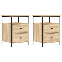NACHTTISCH 2-teilig mit 2 Schubladen 44/45/60 cm aus Holzwerkstoff in Sonoma-Eiche Dekor - Schwarz/Sonoma Eiche, Holz/Metall (44/60/45cm) - vidaXL