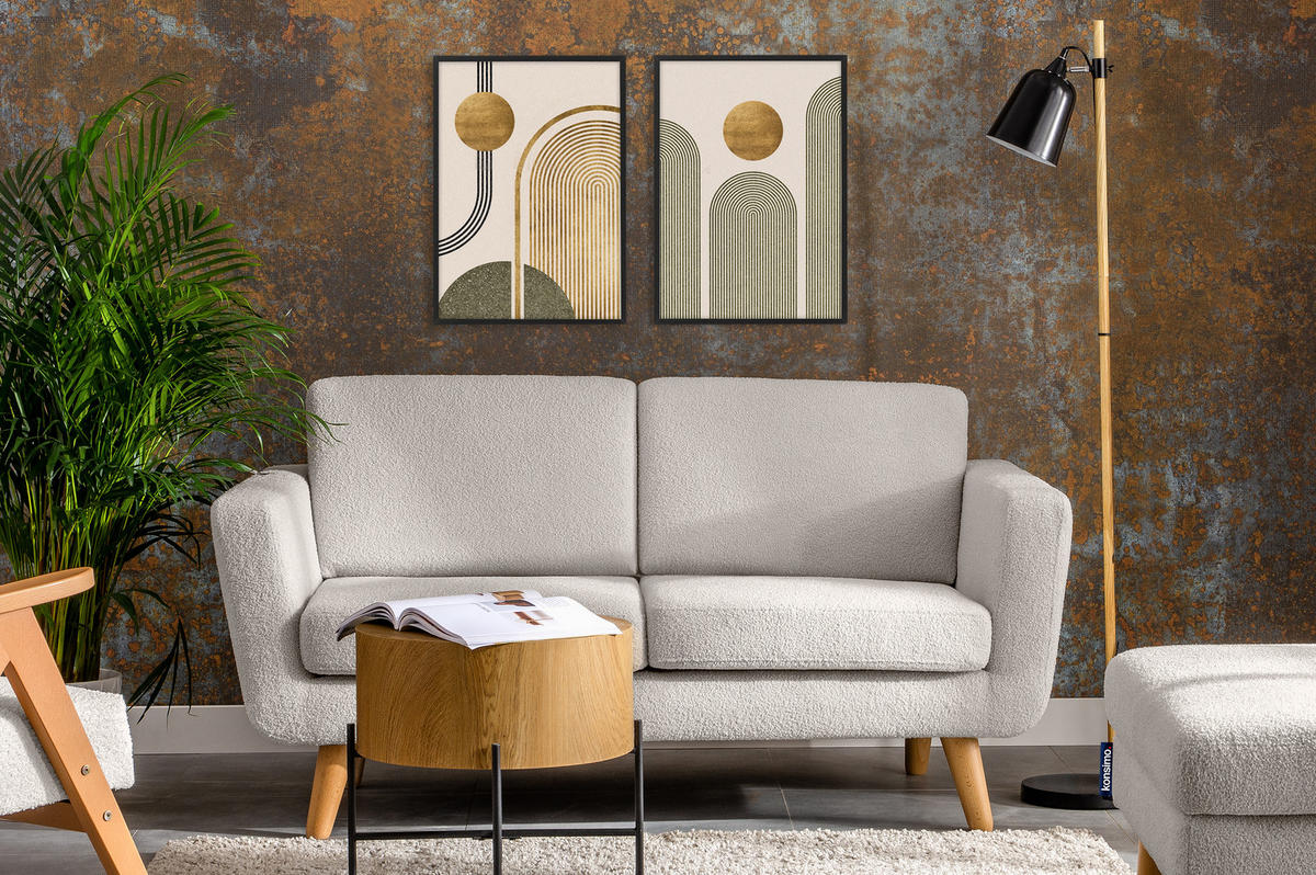 SOFA TAGIO mit Armlehnen, Weiß - Braun/Weiß, Buchenholz/Textil (153/80/84cm) - KONSIMO®