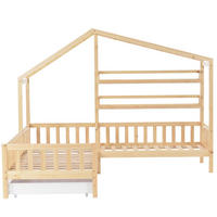 HAUSBETT 90/200 cm Natur mit Schubladen und Regalen aus massivem Holz - Naturfarben, Holz (90/200cm) - OKWISH