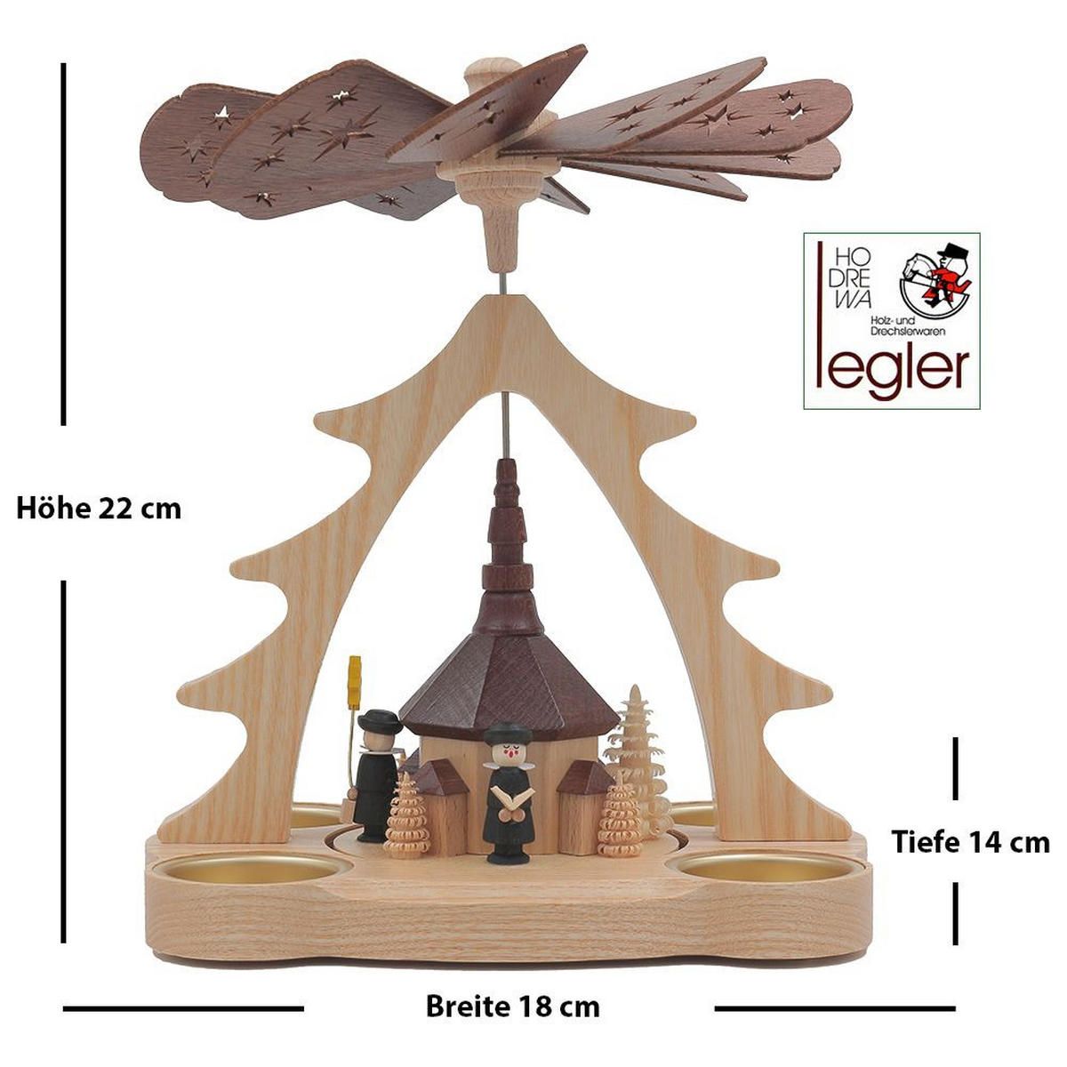 PYRAMIDE Seiffner Kirche für 4 Teelichter 14/18/22 cm - Multicolor, Holz (14/22/14cm)