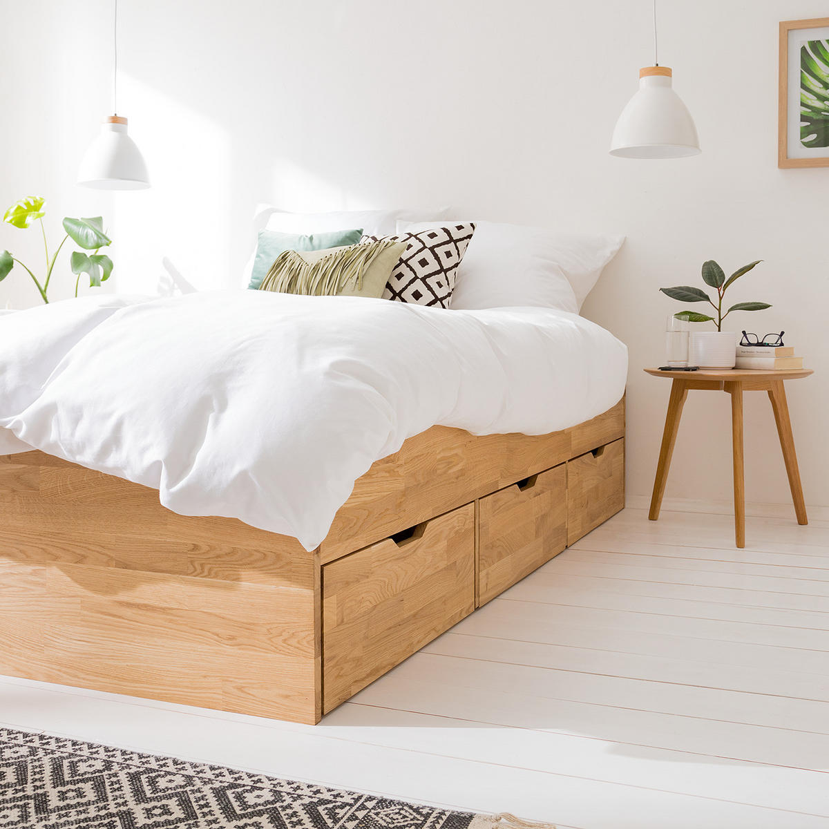 MASSIVHOLZBETT - Massivholz - Braun - Eichefarben, Holz (140/200cm) - home24