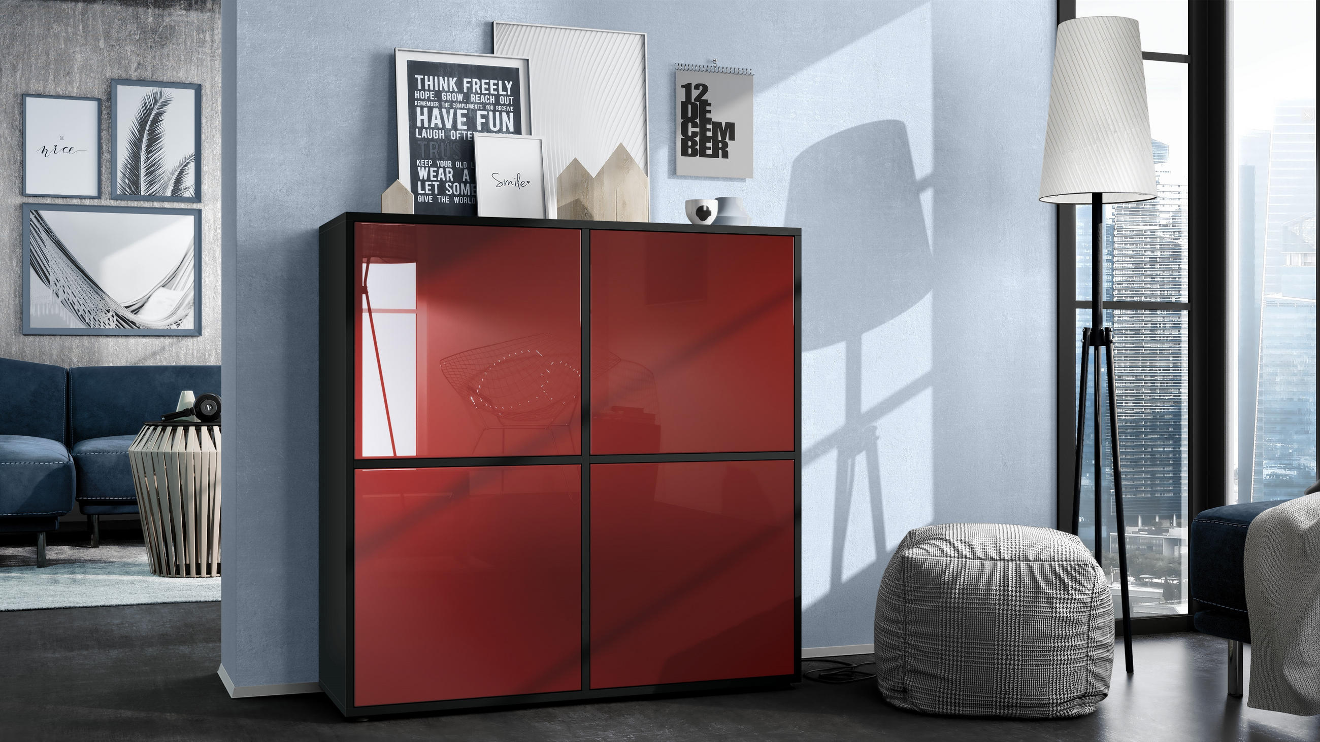 HIGHBOARD Cuba Türen in Bordeaux Hochglanz - Bordeaux, Holzwerkstoff (104/105.5/35.5cm) - Vladon