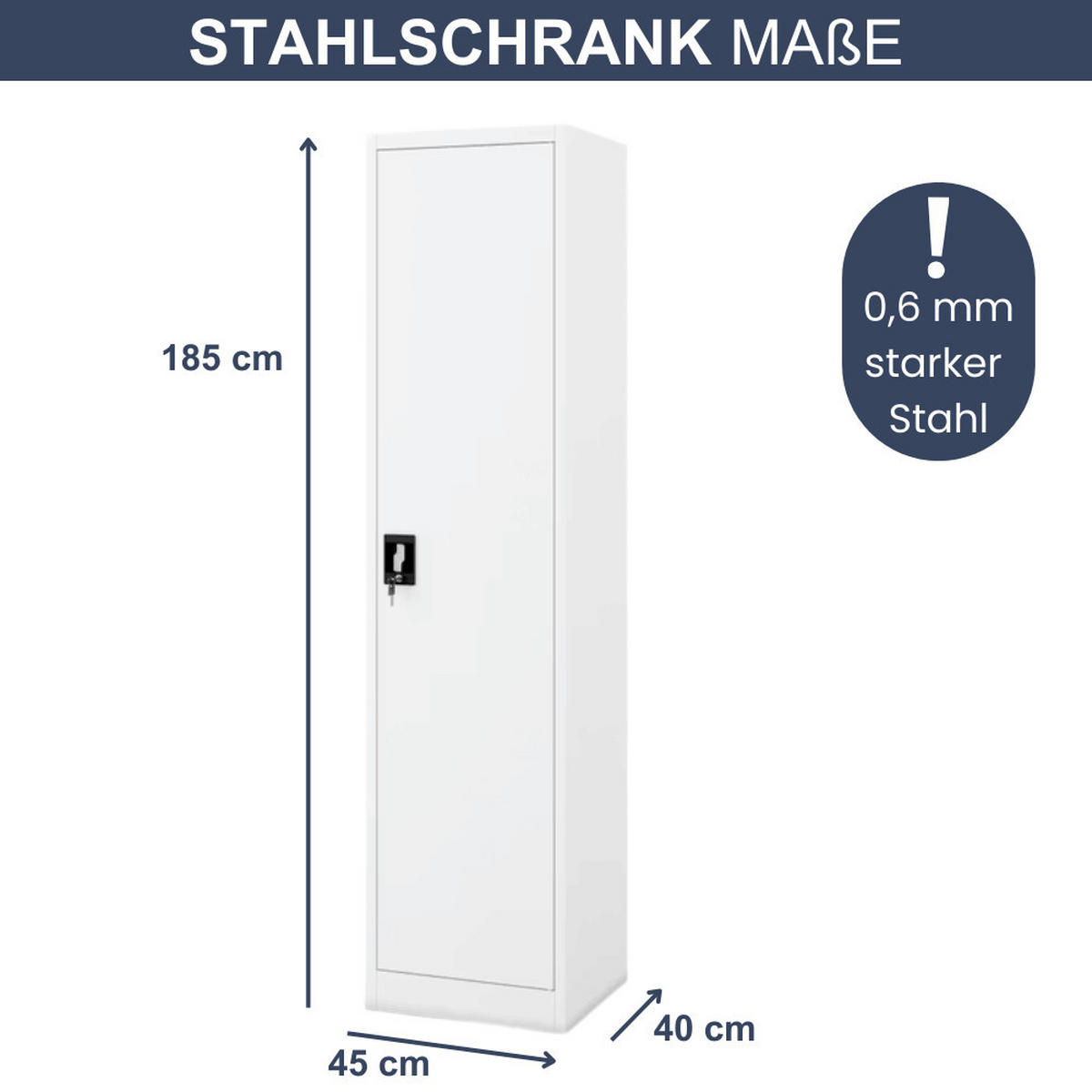 AKTENSCHRANK abschließbar KADO mit Flügeltüren 185x45x40cm Weiß - Weiß, Metall (45/185/40cm) - DELUKE