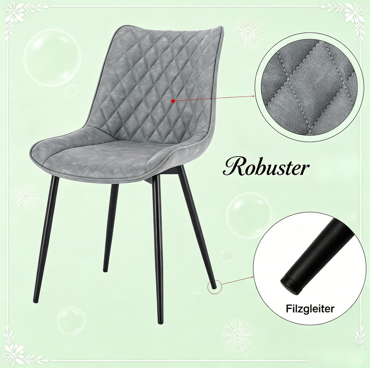ESSSTUHL 2er-Set Grau Kunstleder Metall - Grau, Metall (40.5/85.5/46cm) - Meubliv