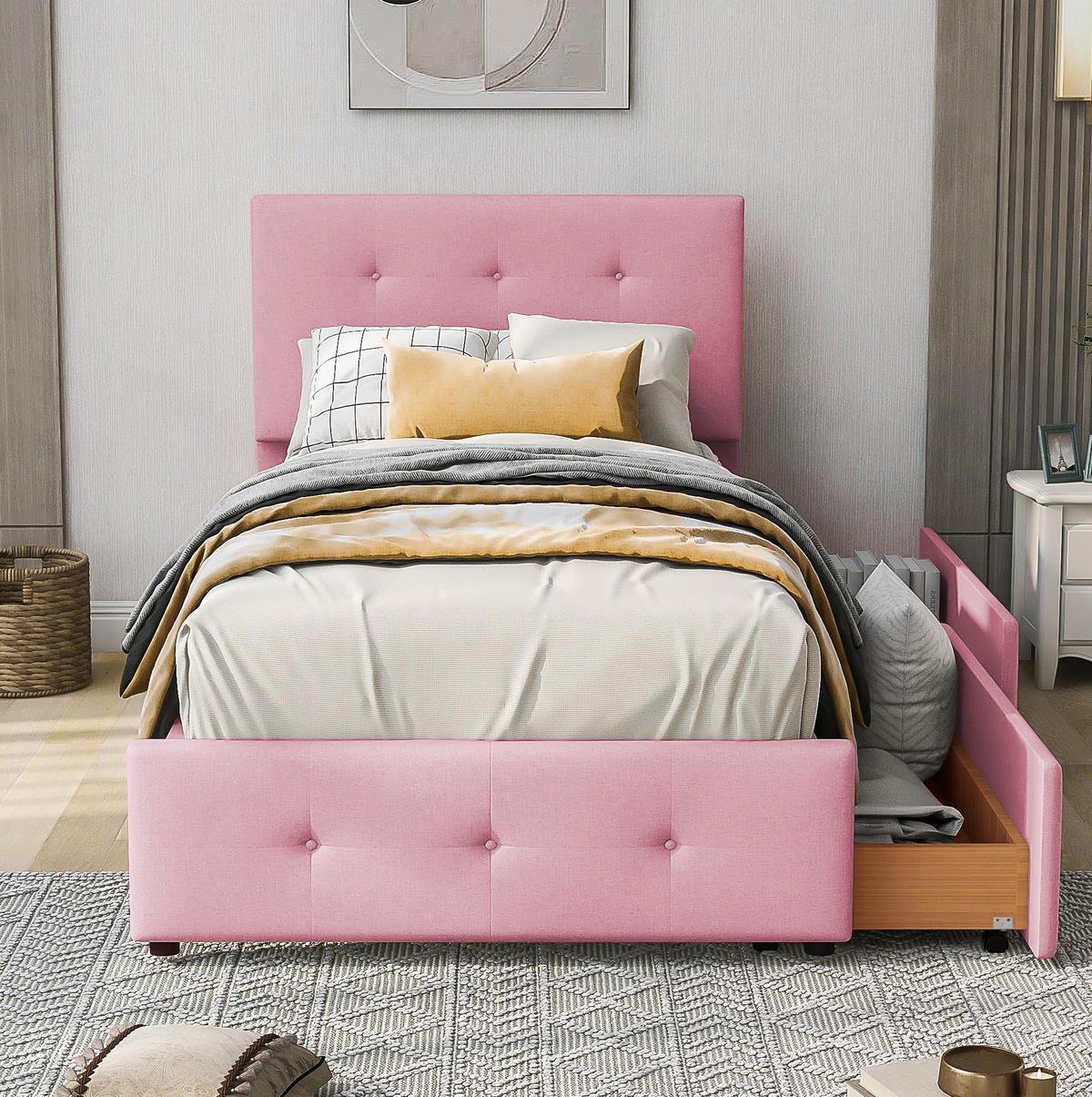 KINDERBETT Polsterbett 90/200 cm aus Samt mit Lattenrost und Schublade Rosa - Pink, Textil (90/200cm) - Modenvie