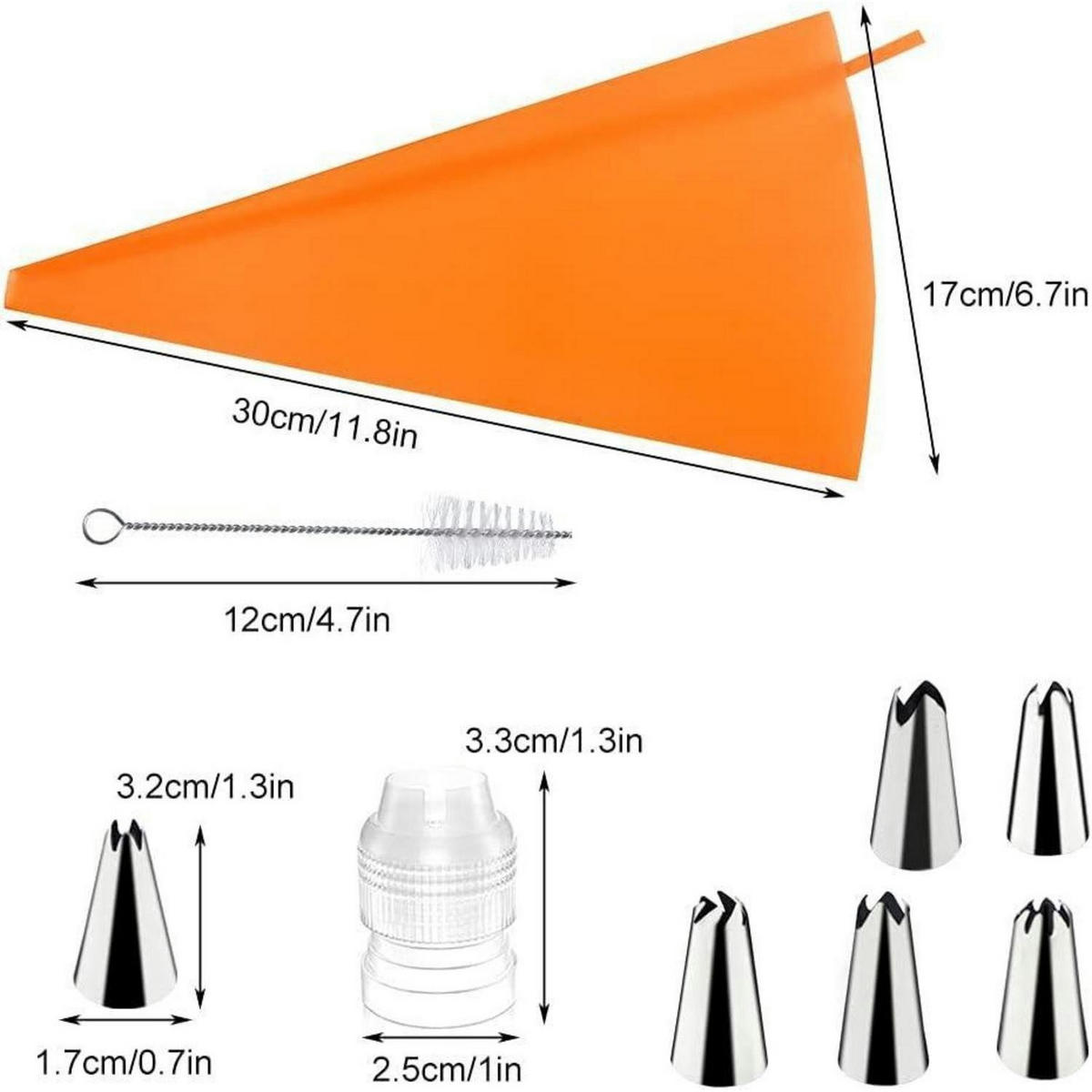 SPRITZBEUTEL-SET mit 6 Edelstahldüsen Orange - Orange, Metall (17/1/31cm)