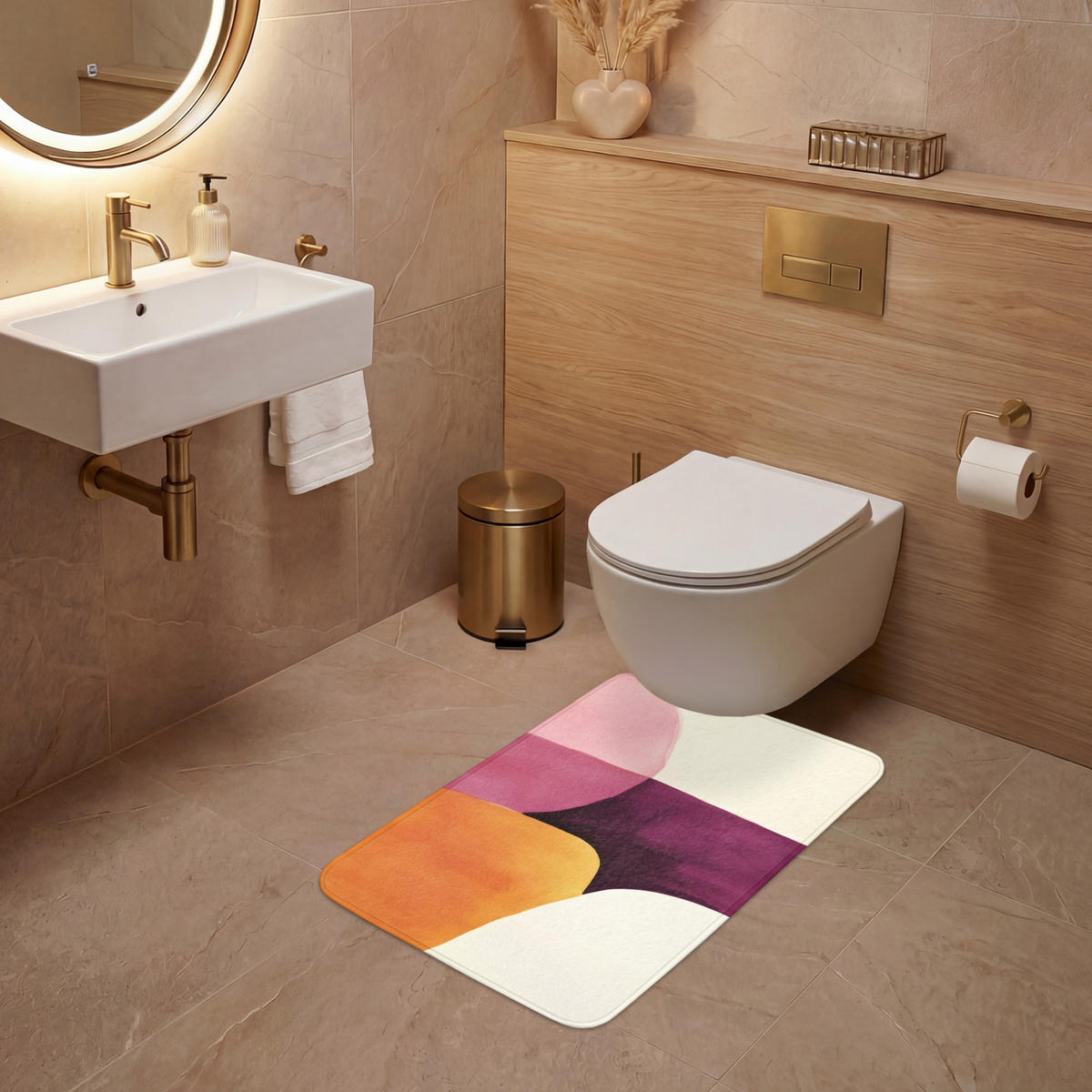 WC PŘEDLOŽKA Tvary - abstraktní - barevné 50x80 cm - terakotová, textil/plast (50/1cm) - OnlyWow