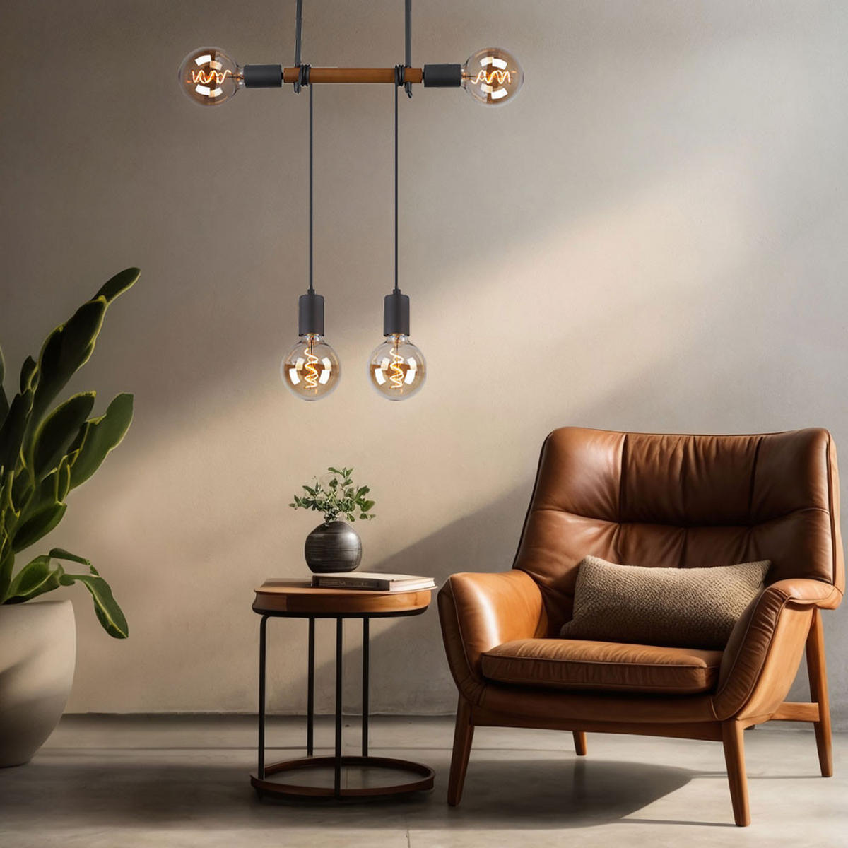 HÄNGELEUCHTE Holz Schwarz 4 Flammig - Schwarz, Holz/Metall (39/6/150cm) - Globo Lighting