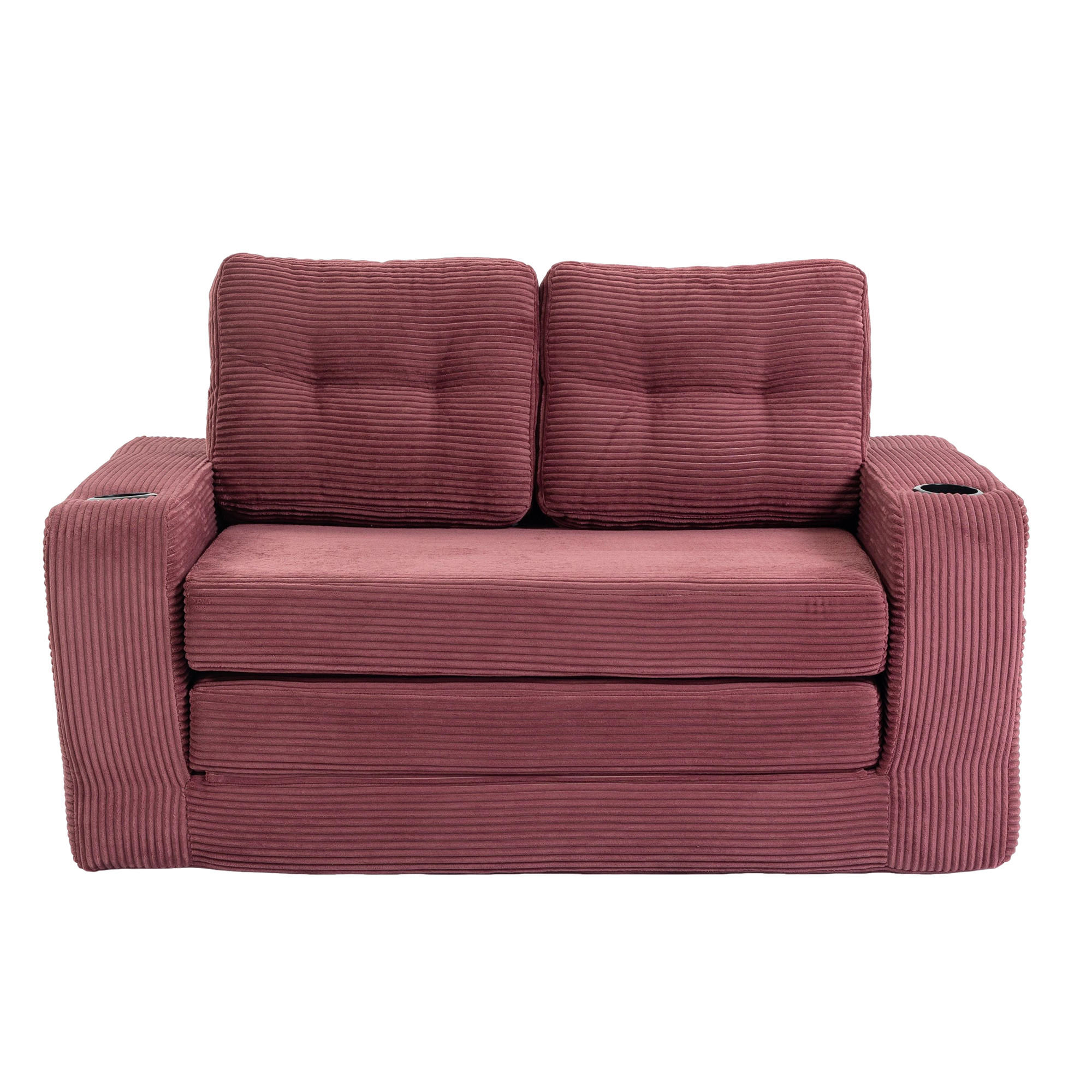 SCHLAFSOFA in Rotwein Cord mit Getränkehalter und Seitentaschen - Weinrot, Textil (136/82.5/80cm) - Oxeza
