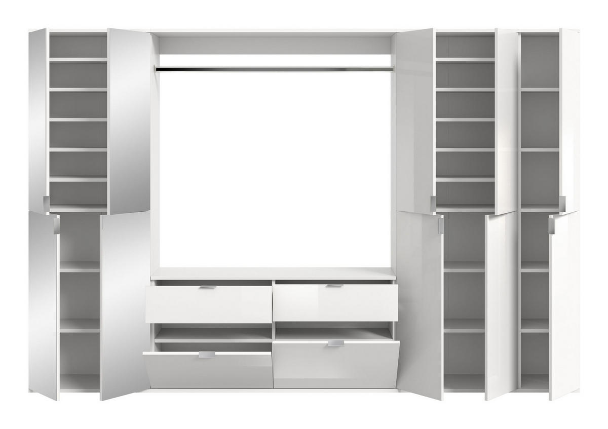 GARDEROBENKOMBINATION 4tlg. Projekt X Garderobe in weiß Nb. und weiß hochglanz B/H/T: 273x193x34 cm - Weiß, Holzwerkstoff (273/193/34cm)