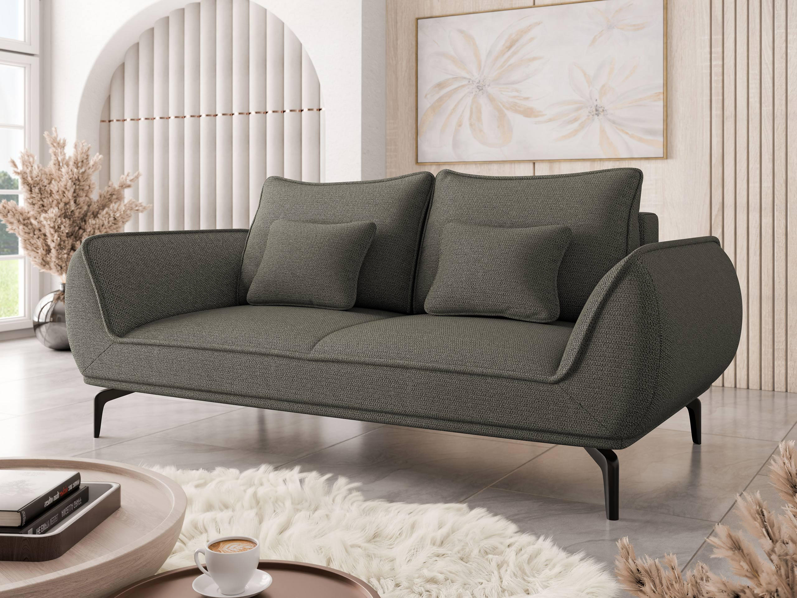 SOFA Cavo 2 - Dunkelgrau/Schwarz, Holz/Textil (208/86/118cm) - MIRJAN24