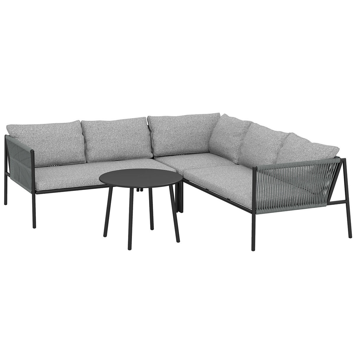 GARTENMÖBEL LOUNGE-SET DE-06738 mit Ecksofa & Tisch, für 6 Personen Dunkelgrau - Dunkelgrau, Kunststoff/Metall - ComfortXL
