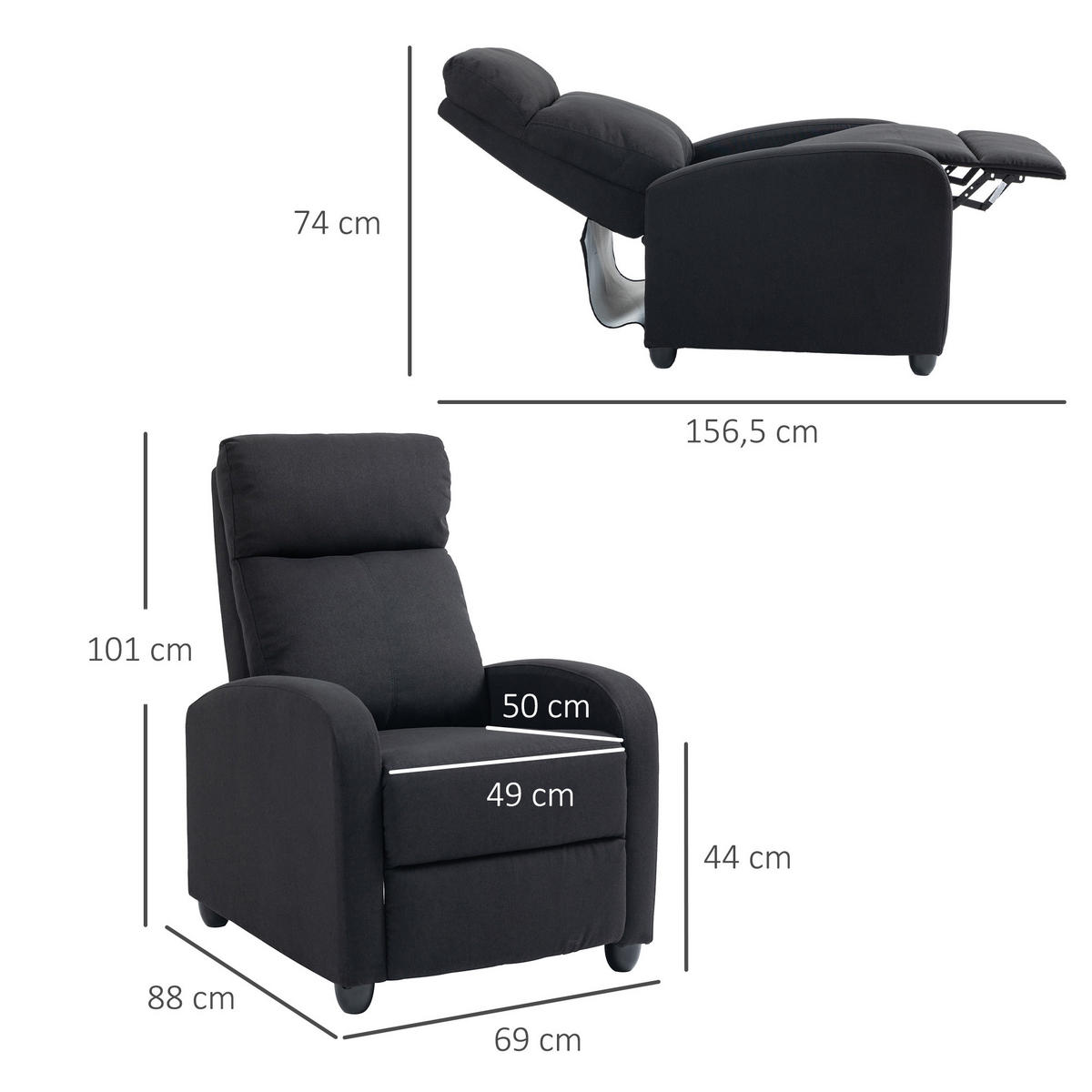 RELAXSESSEL - Schwarz, Kunststoff/Metall (88/101/69cm) - HOMCOM