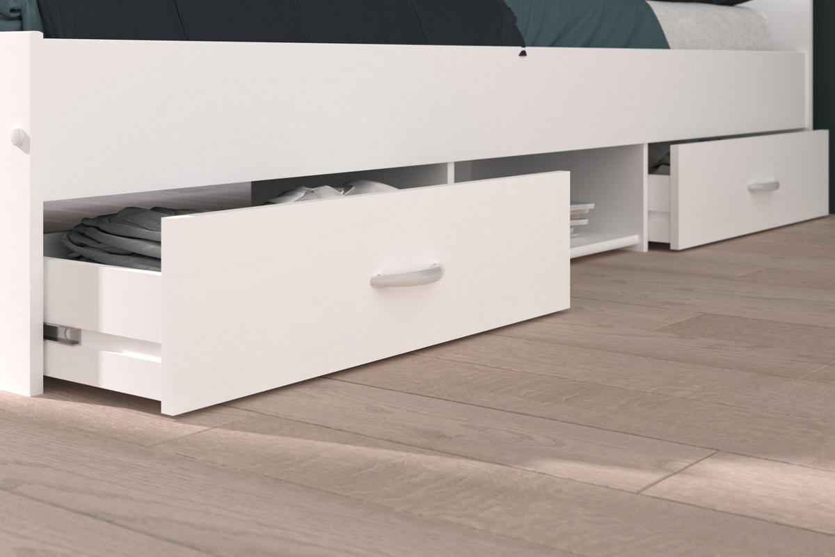 JUGENDZIMMER weiß 2-teilig, Komplett-Set mit Stauraumbett und Kleiderschrank - Silberfarben/Weiß, Holzwerkstoff/Kunststoff (206/182/145cm) - Parisot Meuble