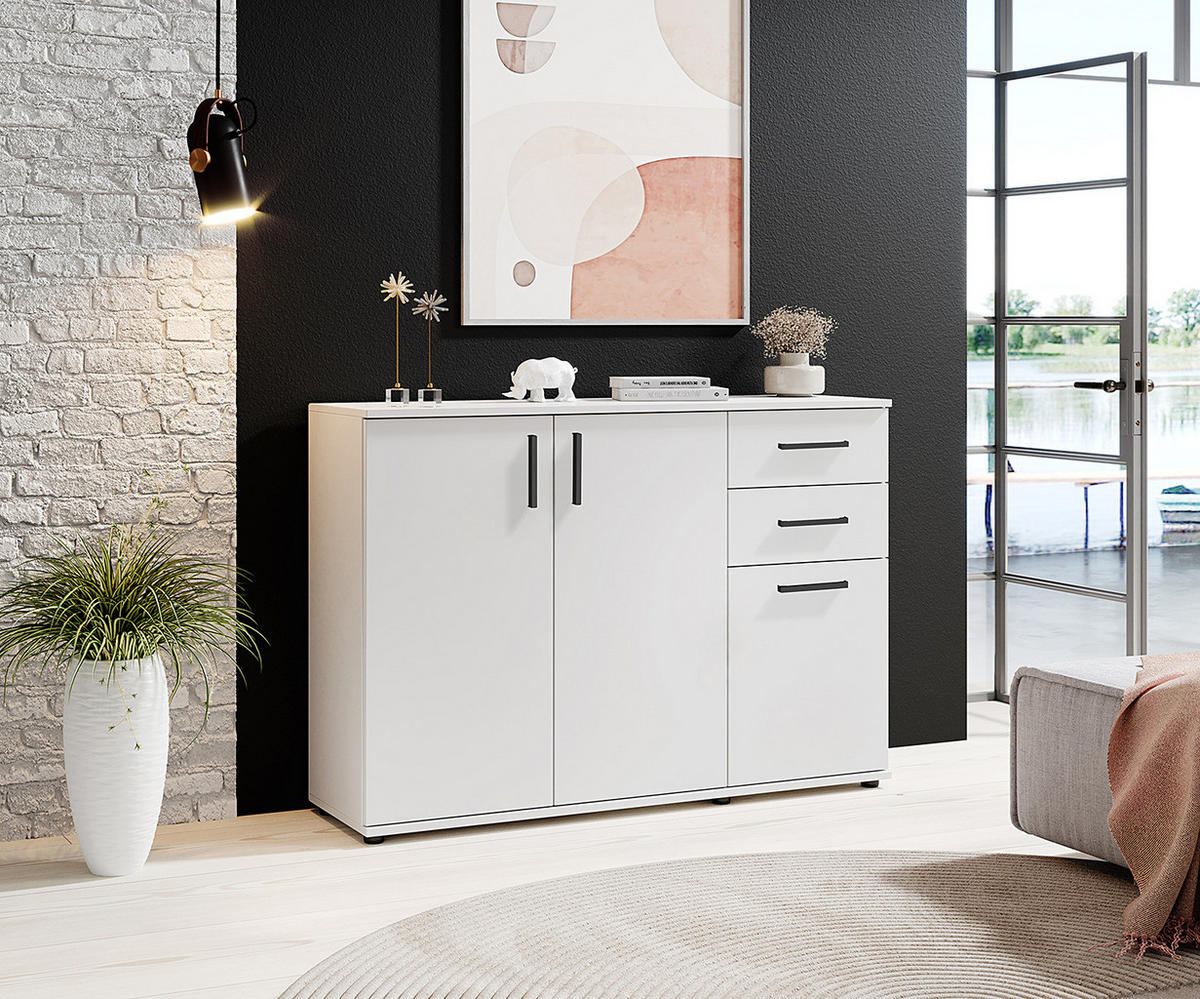 KOMMODE - 120 cm - Schwarz/Weiß, Holzwerkstoff/Kunststoff (120/84/35cm) - home24