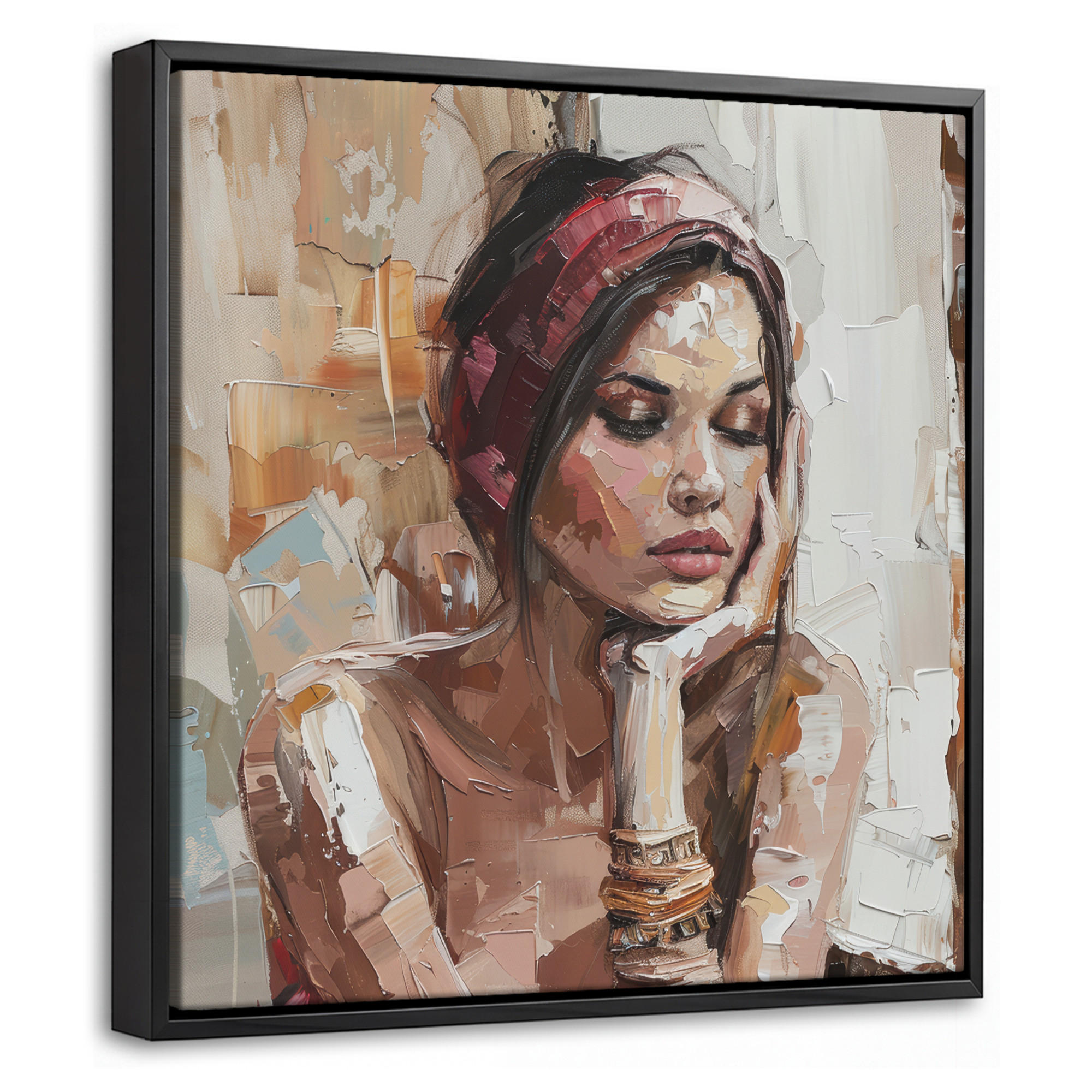 LEINWAND Bilder mit Rahmen - Frau - Lackierung - Porträt - Modern - 20x20 - Altrosa, Textil (20/20cm) - MuchoWow
