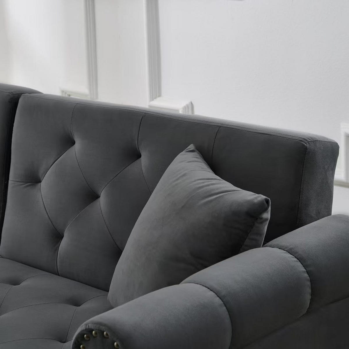SCHLAFSOFA mit Schlaffunktion 147 x 85 cm Samt Antique Gray 2er-Kissen - Grau, Kunststoff (173/70/75cm) - Meubliv