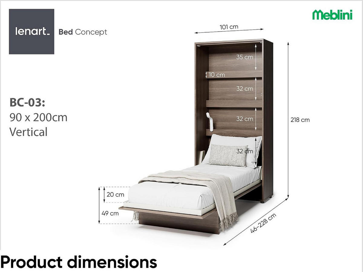 SCHRANKBETT BED CONCEPT BC-03 - Alteiche, Holzwerkstoff (90/200cm) - Meblini
