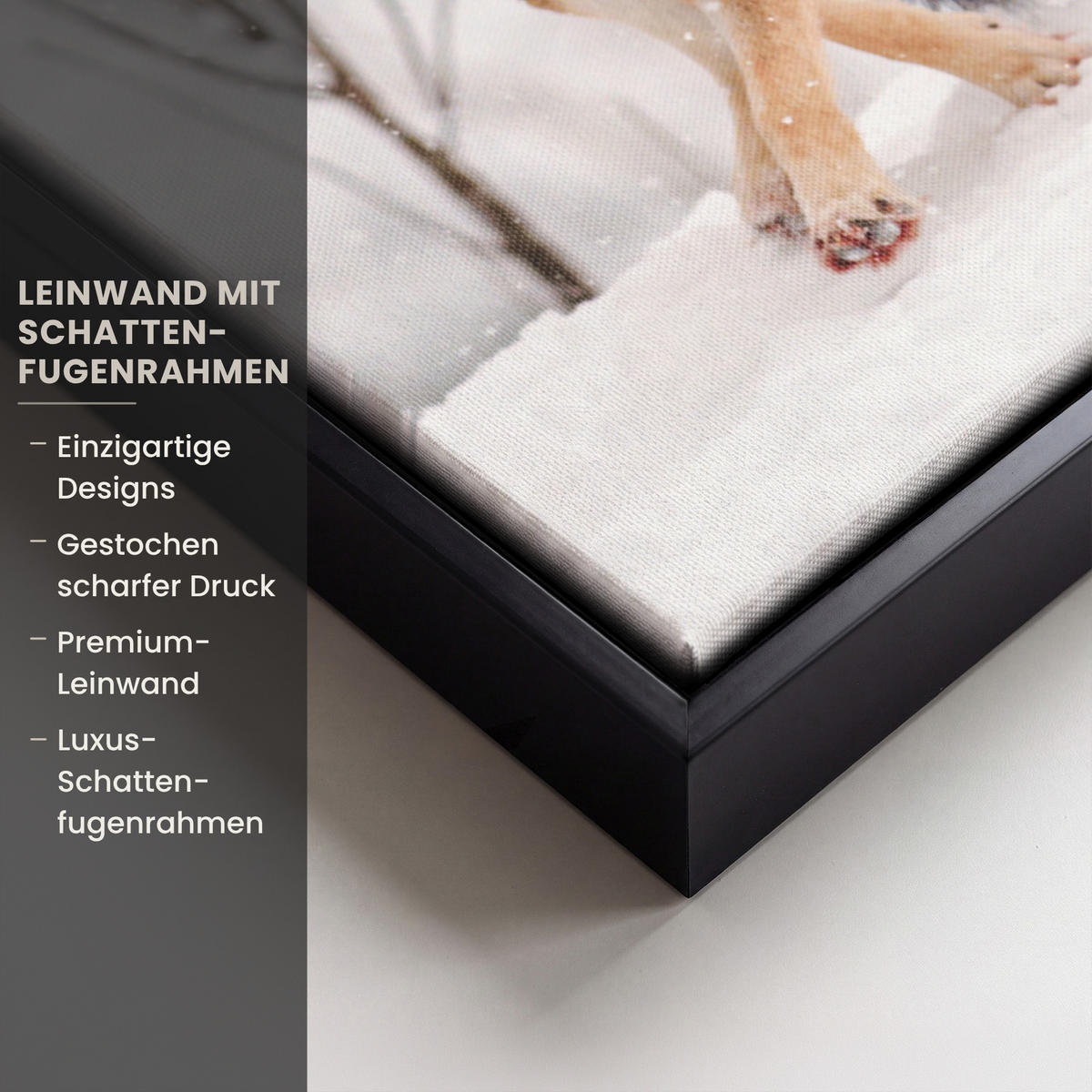 LEINWAND Bilder mit Rahmen - Wolf - Winter - Schnee - Natur - Tiere - 30x40 - Haselnussfarben, Textil (30/40cm) - MuchoWow