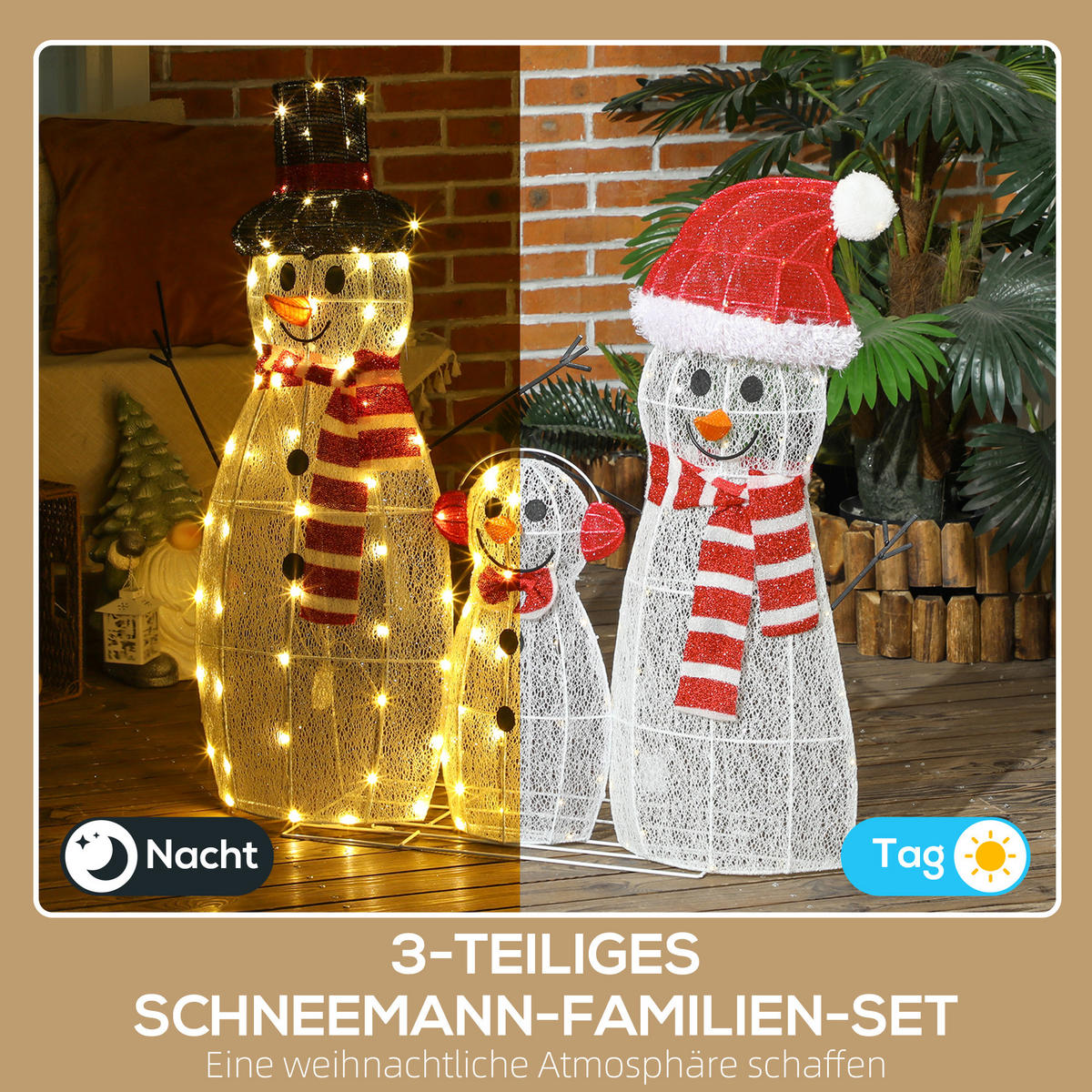 148ER LED Schneemann, Weihnachtsdeko in warmweiß, Weihnachtsbeleuchtung - Weiß, Kunststoff/Metall (34/93/67cm) - Outsunny