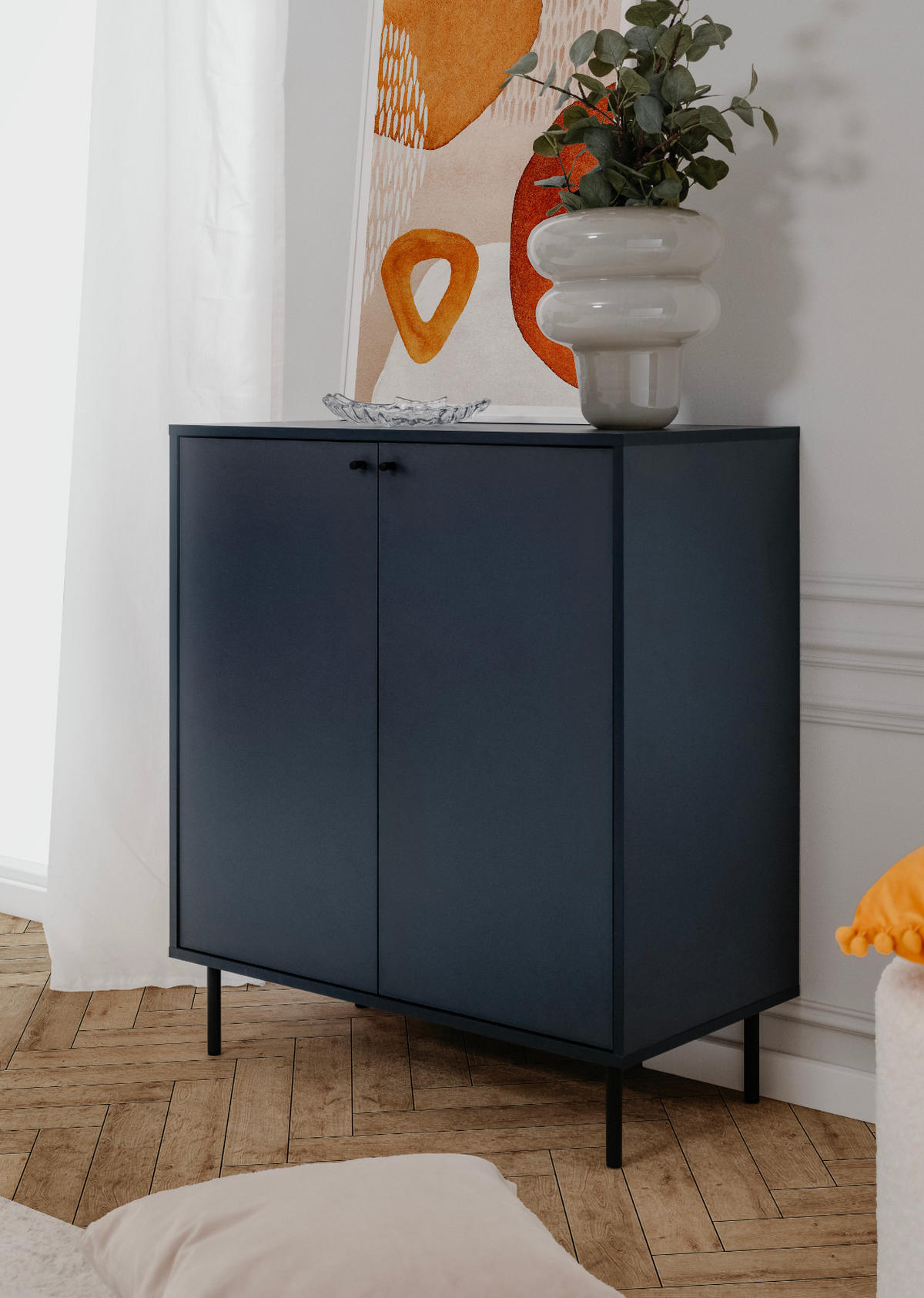 KOMMODE blau 80 cm, Sideboard 2-türig - Blau/Schwarz, Holzwerkstoff/Metall (80/90/40cm) - Furn.Design