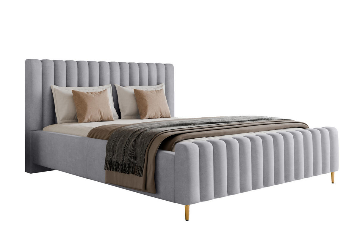 POLSTERBETT Lux Silber 120x200 cm mit Stauraum, Kopfteil, Lattenrost, Goldenen Füßen, Stoff Amon - Silberfarben/Goldfarben, Holzwerkstoff/Kunststoff (120/200cm)