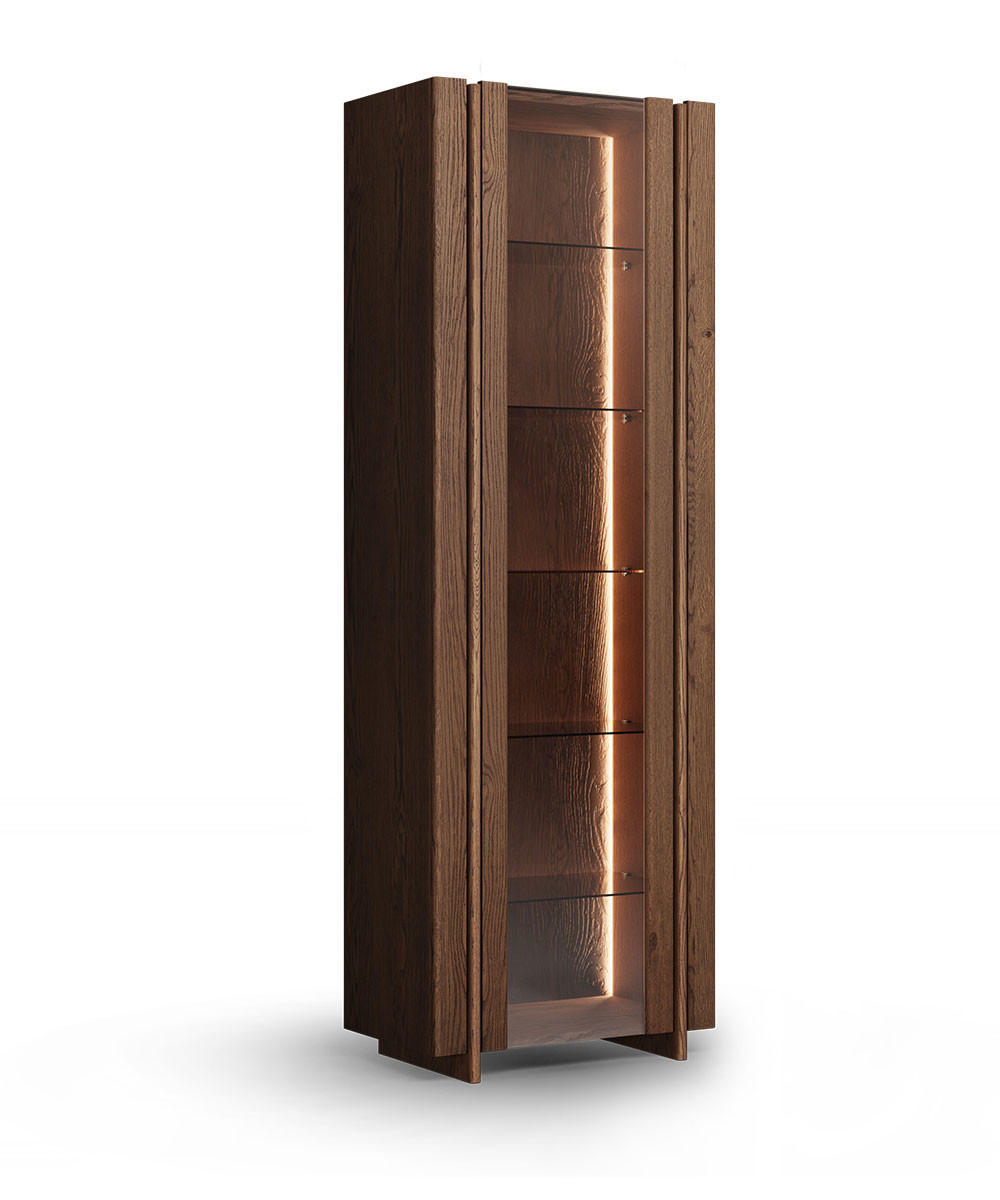 VITRINE Travertino Wildeiche Tabak 68 / 41 / 206cm ohne Travertin Naturstein - Wildeiche, Holz (68/206/41cm) - Feldmann-Wohnen