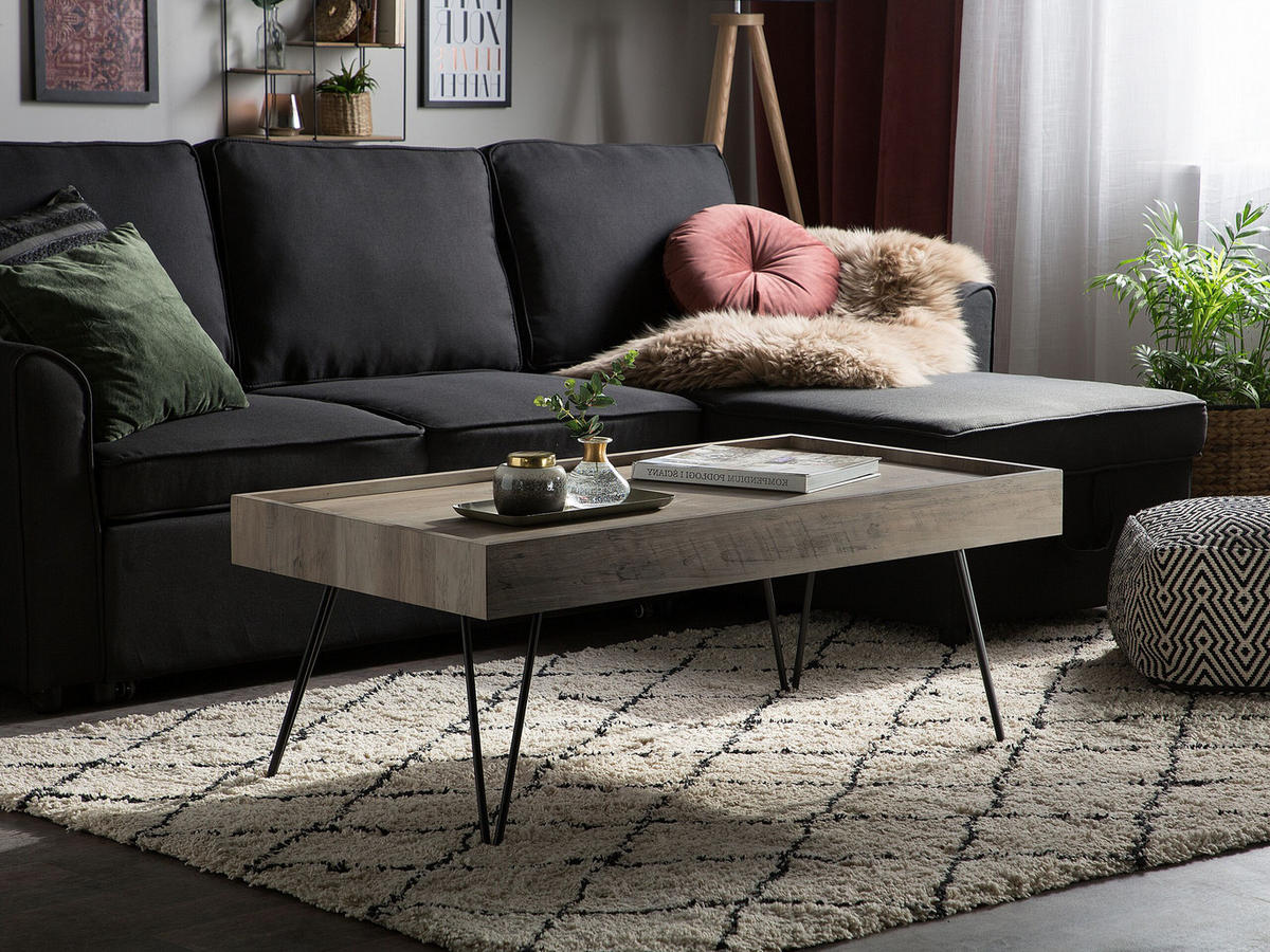 COUCHTISCH dunkler Holzfarbton/taupe rechteckig 100/60 cm Welton - Schwarz/Braun, Holzwerkstoff (60/100/42cm) - Beliani