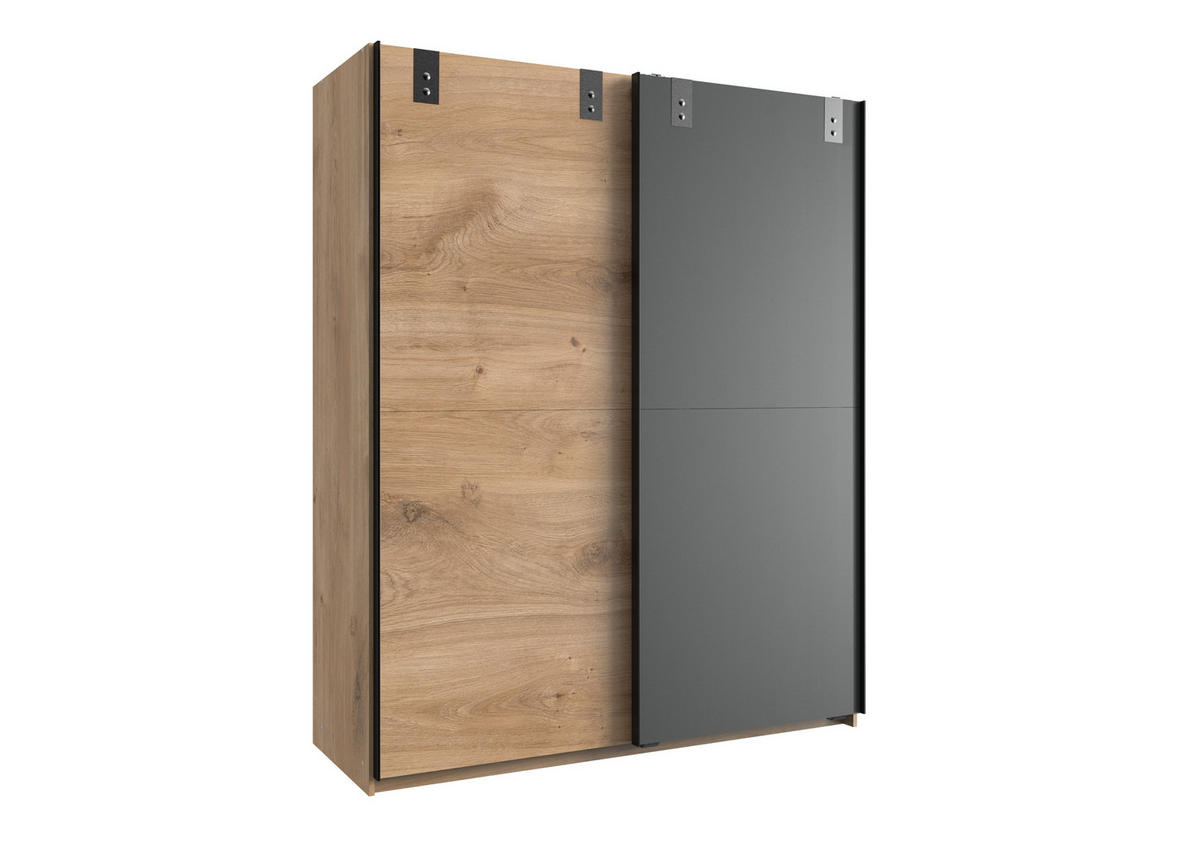 JUGENDZIMMER Liverpool in Plankeneiche und Graphit 7 teilig mit 140er Bett und Schwebetürenschrank - Braun, Holzwerkstoff (120/200/80cm)