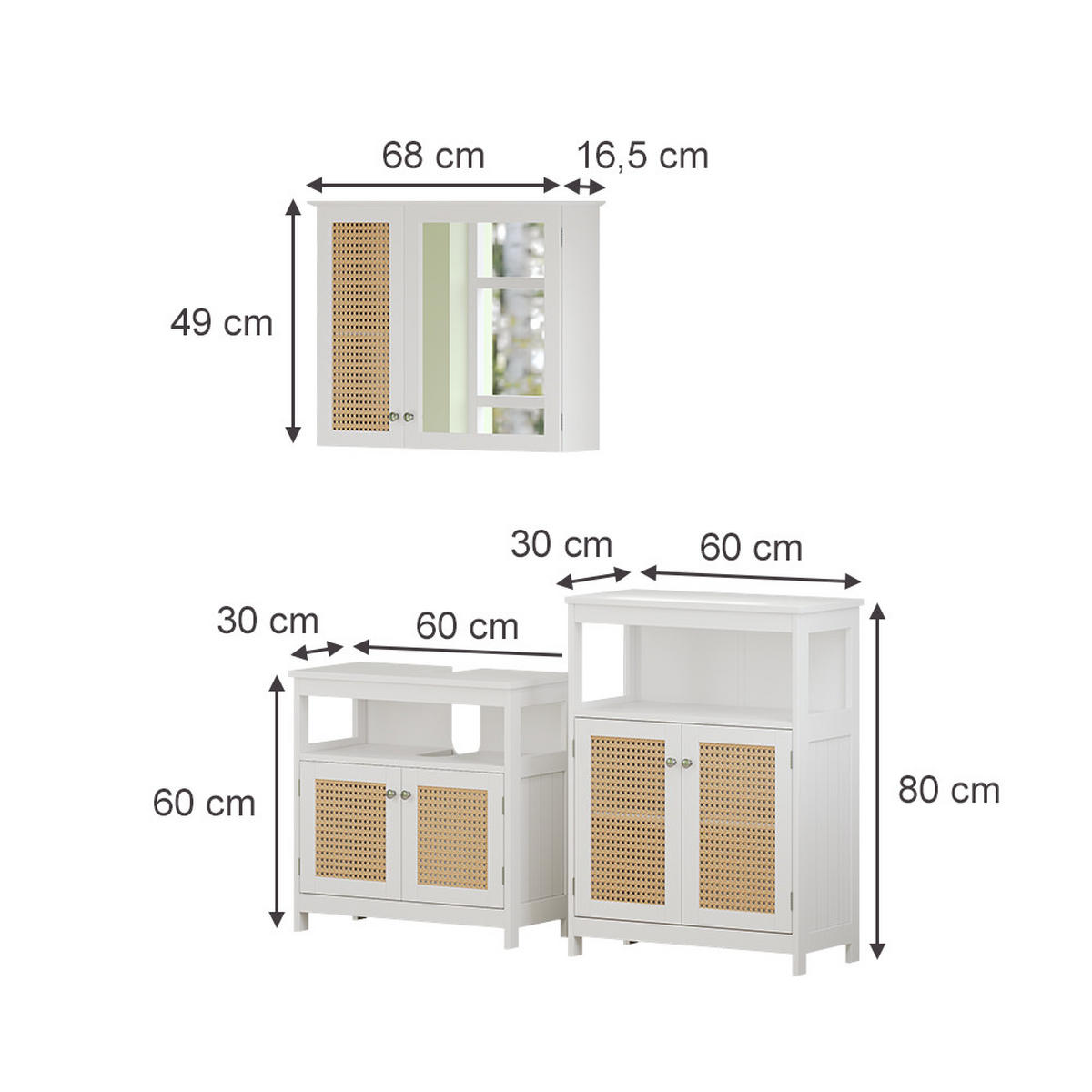 BADMÖBEL-SET Rosario Weiß 3 Teile - Weiß, Holzwerkstoff (60/60/30cm) - Vicco
