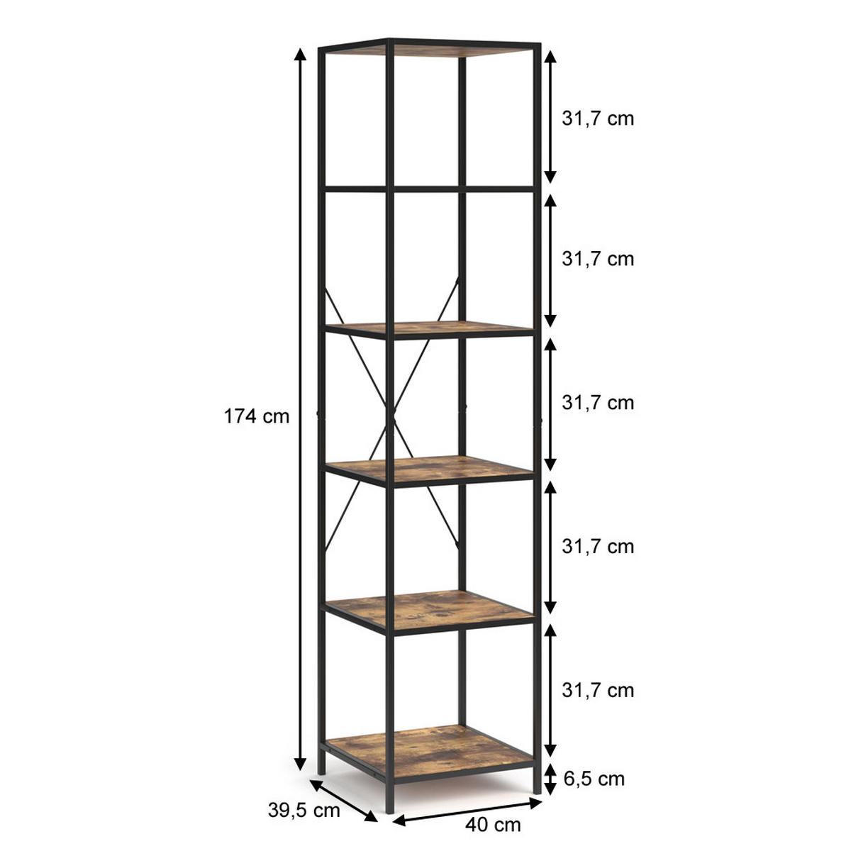 RAUMTEILER Fyrk Antikholz 40 x 174 cm - Alteiche/Schwarz, Holzwerkstoff (40/174/39.5cm) - Vicco
