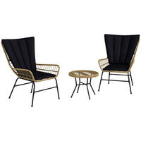 BISTRO-SET DE-06713 Boho-Stil, 3-teilig, mit Glasplatte Schwarz - Schwarz, Kunststoff/Metall - ComfortXL