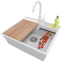 GRANITSPÜLE Oslo Pocket, 2-er set Weiß 58/53 cm 1 Becken + Küchenarmatur 32/20 cm + Ablauf-Set + Küchenzubehörset ab 60er Unterschrank - Chromfarben/Beige, Kunststoff (58/20/53cm) - Primagran