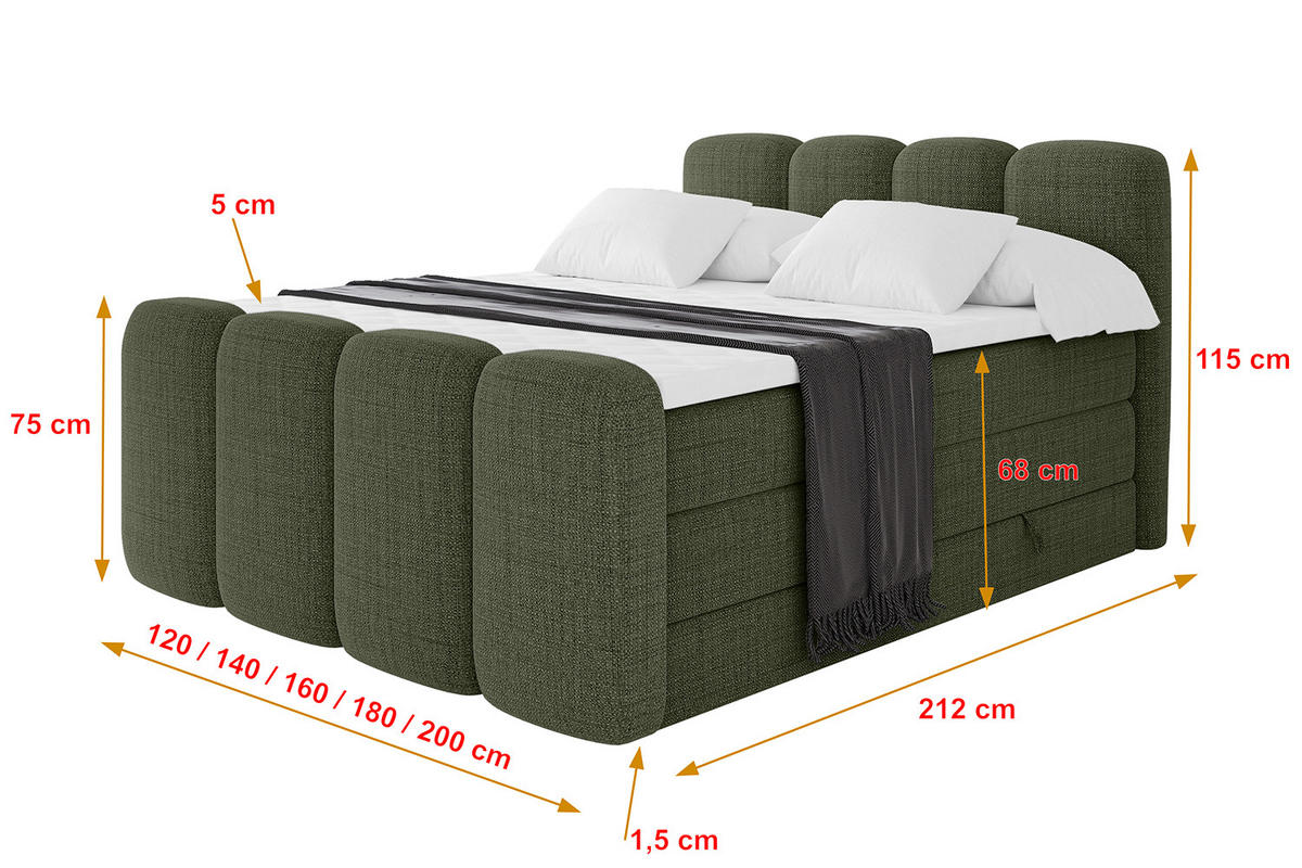 BOXBETT mit Matratze H3|H4 und Lattenrost - NINA-Z KING - 200x200 cm - Grün - Grün, Holzwerkstoff (200/200cm)