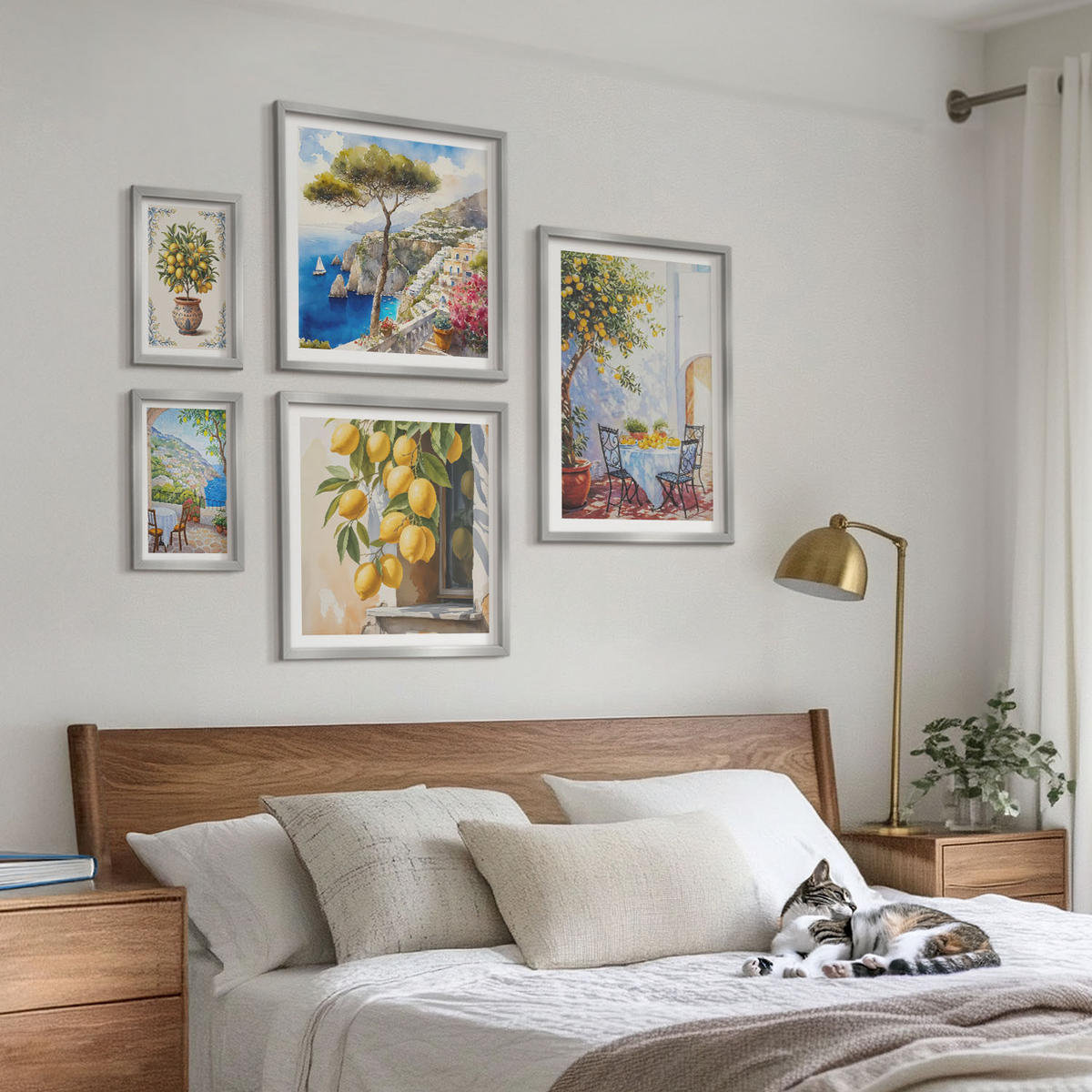 WANDBILDER 5er Set - 50x50 cm & 20x30 cm & 40x60 cm Silberner Rahmen - Abstrakte Kranichberge - Silberfarben, Kunststoff (40/60cm) - ArtPrintCave