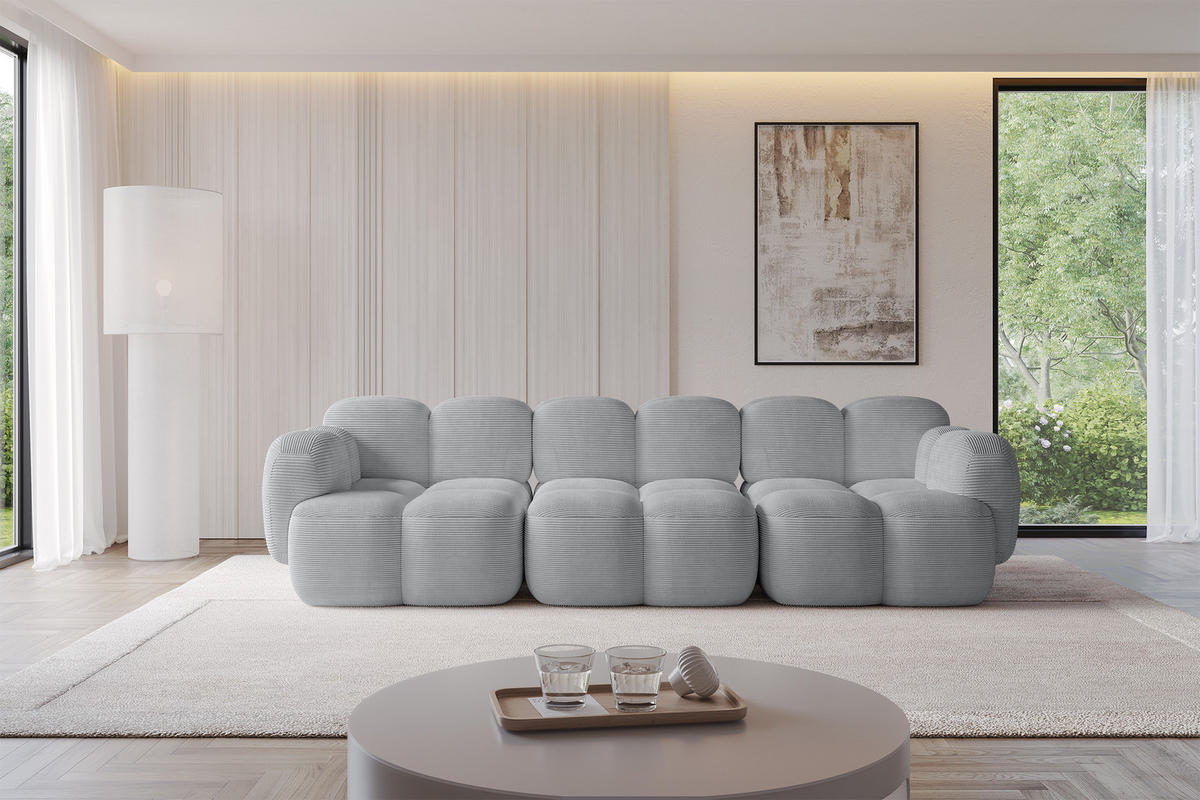 3-SITZER modulares Sofa Miko-S2 300x118x75 cm Grau Cord - Anthrazit/Schwarz, Holzwerkstoff/Kunststoff (300/75/118cm) - ALTDECOR