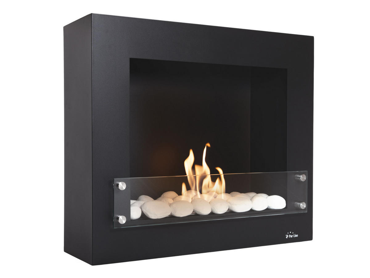 BIOETHANOL-KAMIN Schwarz Wandmodell inklusive 1.2 L Brennblock - Schwarz, Metall (70/60/20cm) - Purline