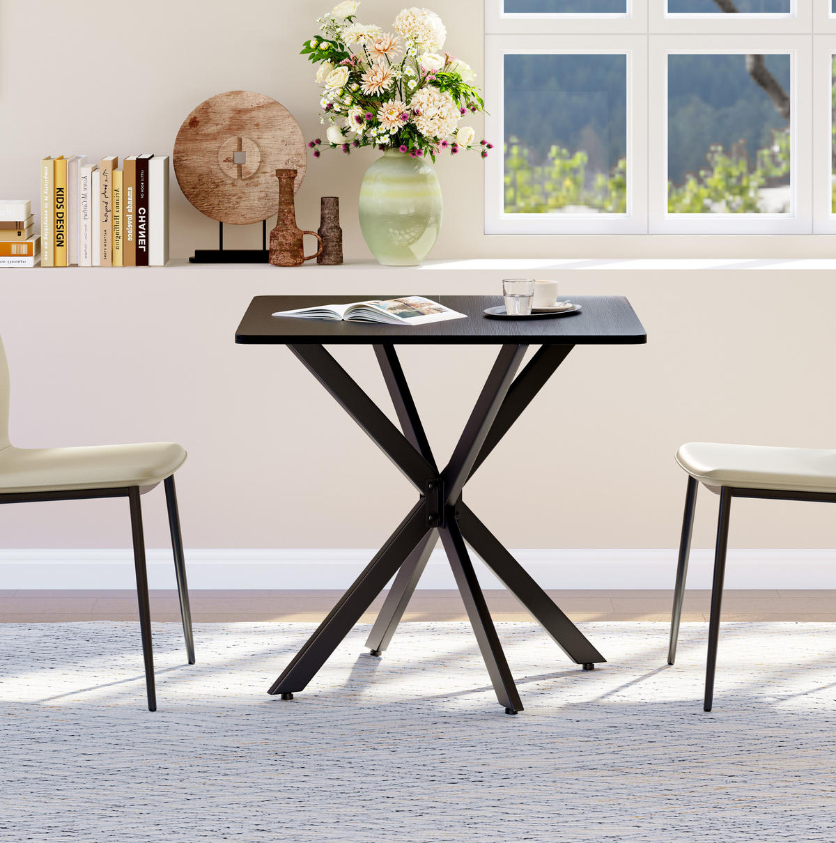 BEISTELLTISCH 80/80/75 cm mit X-Gestell und höhenverstellbaren Füßen, Schwarz - Schwarz, Holzwerkstoff (80/80/75cm) - Redom