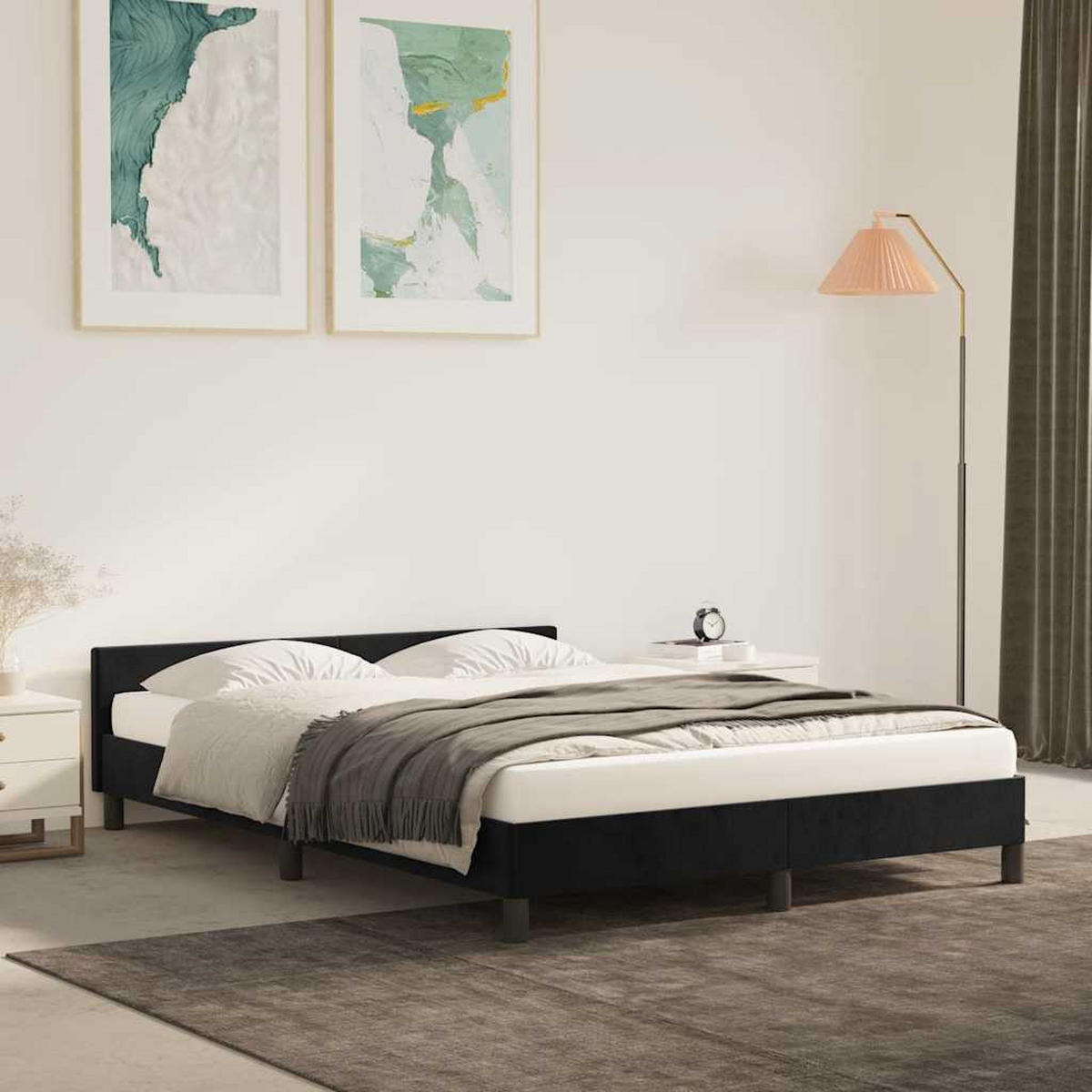 BETTGESTELL Ohne Matratze Schwarz 140/200 Cm Samt - Schwarz, Textil (140/200cm) - vidaXL