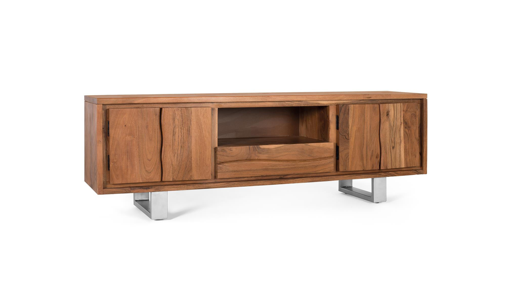 TV-SCHRANK aus natürlichem Akazienholz und silbernem Metall - Braun, Holz (170/56/40cm) - Giner y Colomer