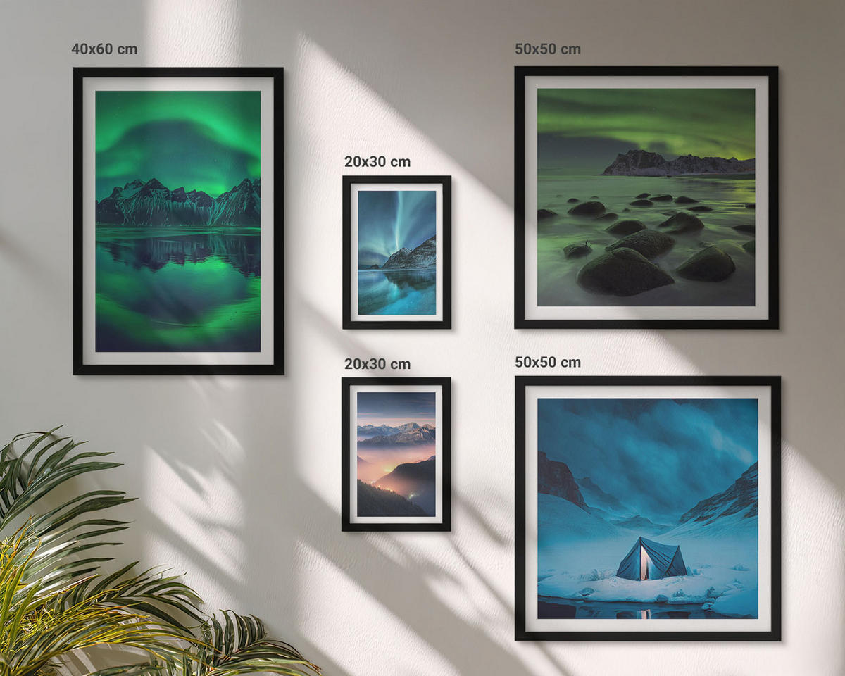 BILDER SET 5er Set - 50x50 cm & 20x30 cm & 40x60 cm Schwarzer Rahmen - Stilvolle Pflanzenmuster und Geometrie - Schwarz, Kunststoff (40/60cm) - TULUP