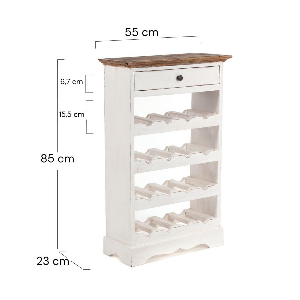 FLASCHENREGAL CORTEZ 85 Recyclingholz massiv, für 16 Flaschen, mit Schublade 06 weiß-landhaus - Weiß, Holz (55/85/23cm) - DESIGN DELIGHTS