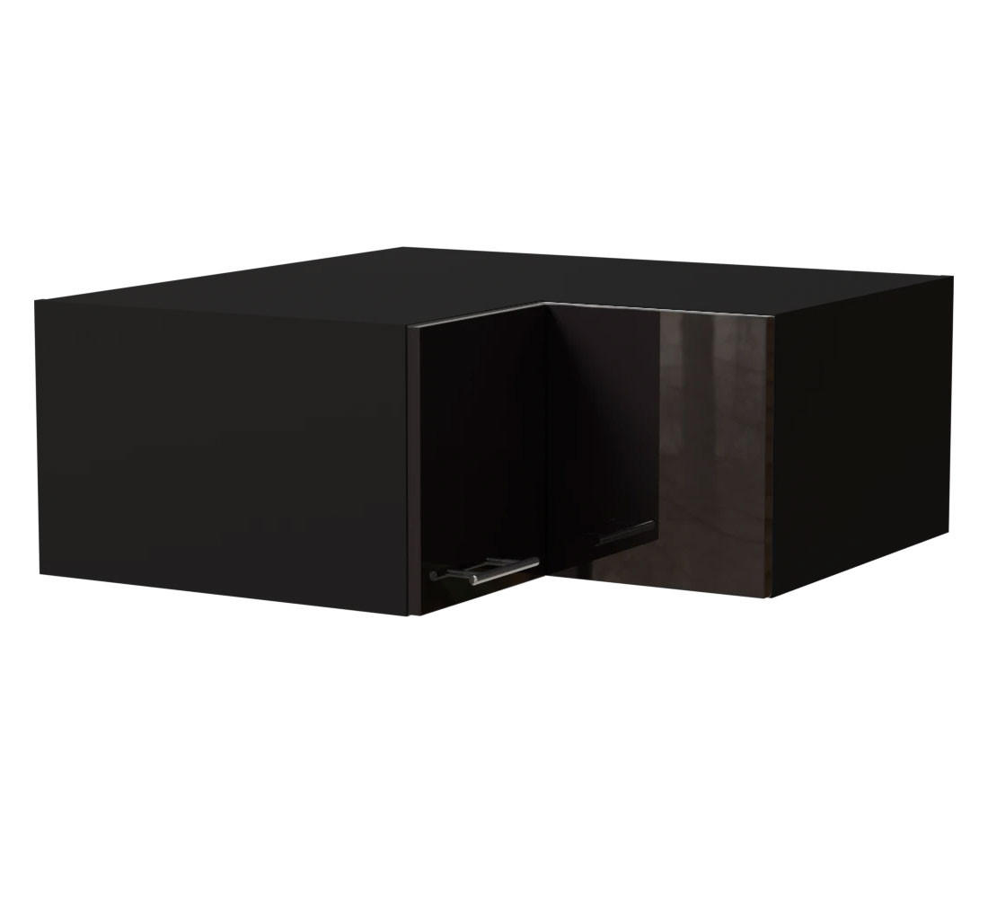 ECK-AUFSATZSCHRANK Essen W14/90/36 Schwarz Hochglanz / Schwarz Matt 90 / 90 / 36cm - Schwarz Hochglanz/Schwarz, Holz/Holzwerkstoff (90/36/90cm) - Feldmann-Wohnen