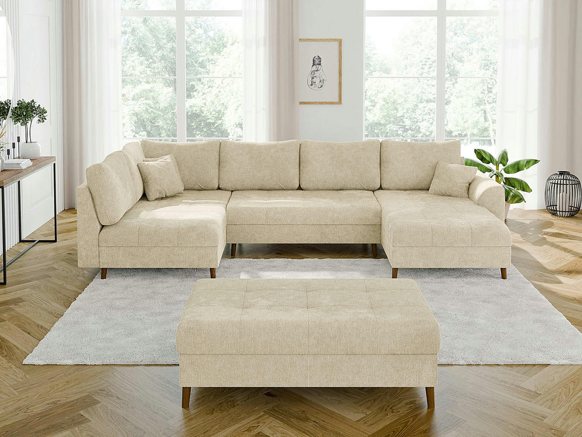 HOCKER Sigurd Beige Chenille - Beige/Braun, Holz/Textil (118/40/73cm) - S-Style Möbel