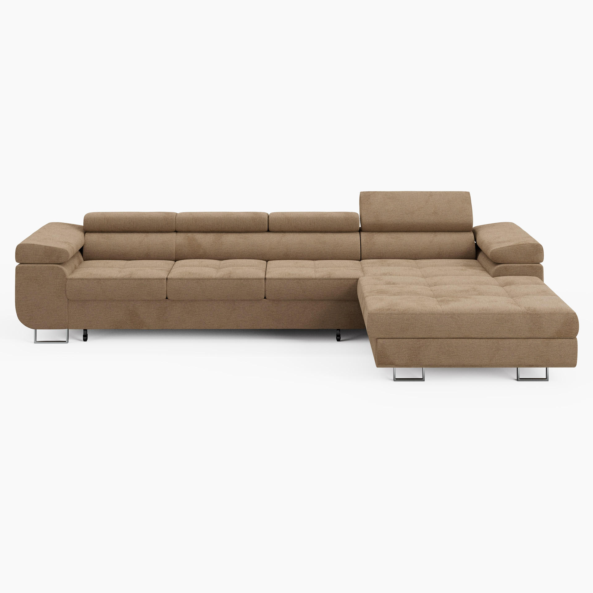 ECKSOFA VEMO CORE PLUS Rechts Braun Velours-Stoff mit Schlaffunktion und Bettkasten - Beige, Holz/Metall (350/205cm) - Barchello