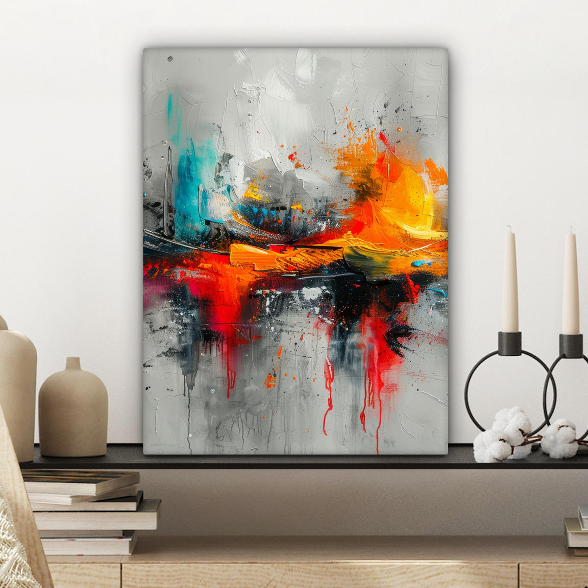 LEINWANDBILD Moderne Kunst - Orange - Grau - Abstrakt 30x40 cm - Hellgrau, Textil (30/40cm) - MuchoWow