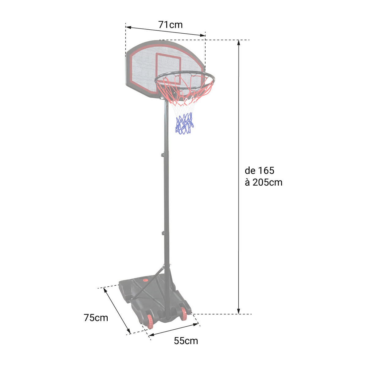 BASKETBALLKORB 165 bis 205cm - Schwarz, Kunststoff (71/205/75cm) - Happy Garden