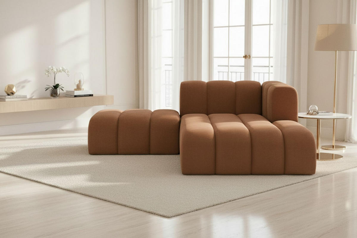 CHAISELONGUE Mit Hocker Grand, Veloursstoff Salvador, Dunkelbraun, Rechts - Dunkelbraun, Holz (204/179cm) - Kaiser Möbel