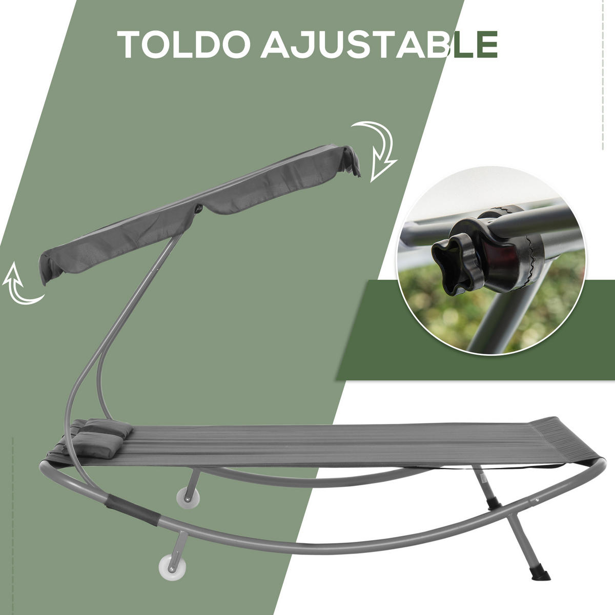 SONNENLIEGE Doppelte Sonnenliege mit verstellbarem für 2 Personen mit Kissen und 2 Rollen 200 x 175 x 134 cm ,Grau - Grau, Metall (175/134/200cm) - Vallsero